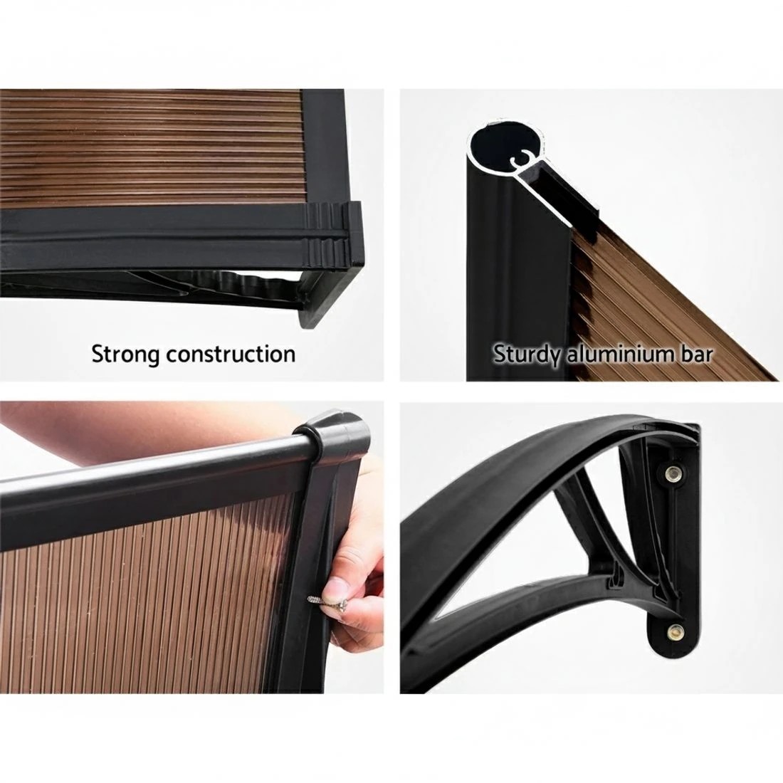 6 Instahut Window Awning Door Canopy 1m x 4m Brown Sheet  Plastic - Multi, 6 of 7