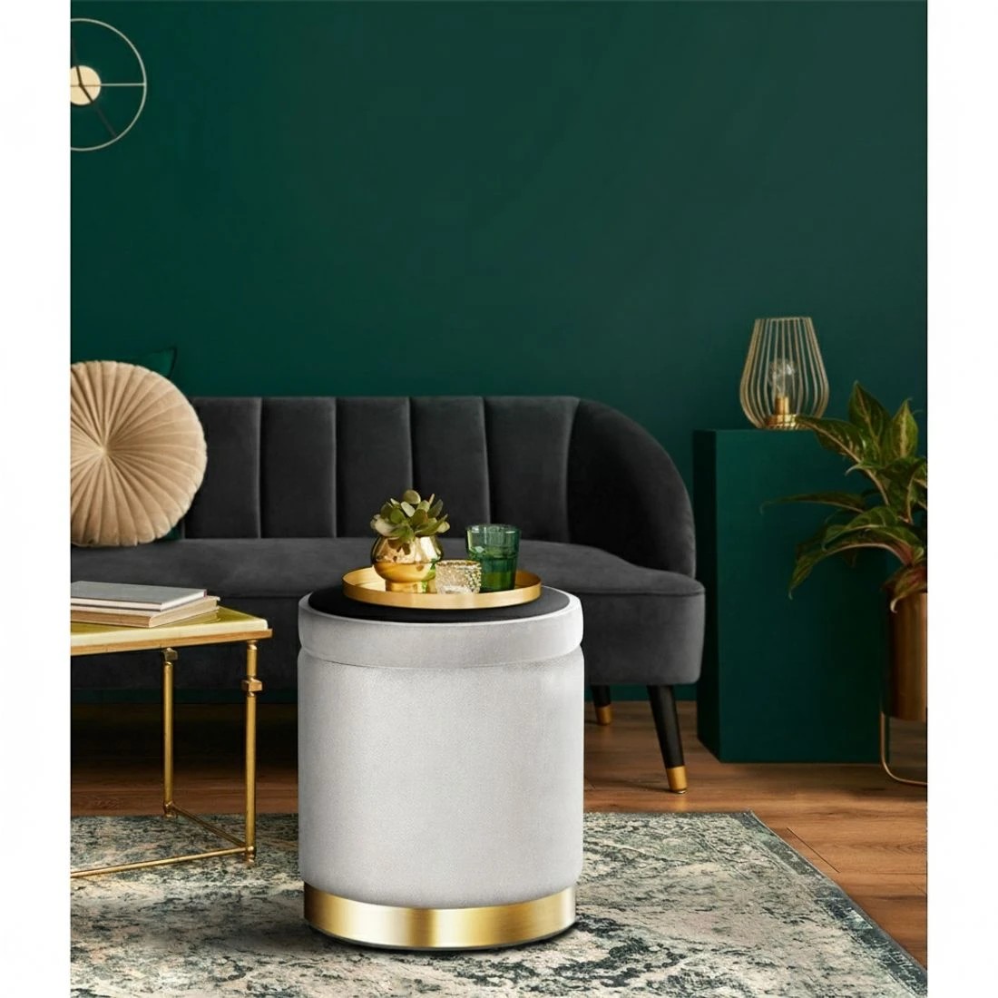 5 Artiss Ottoman Storage Foot Stool Round Velvet - Grey, 5 of 5