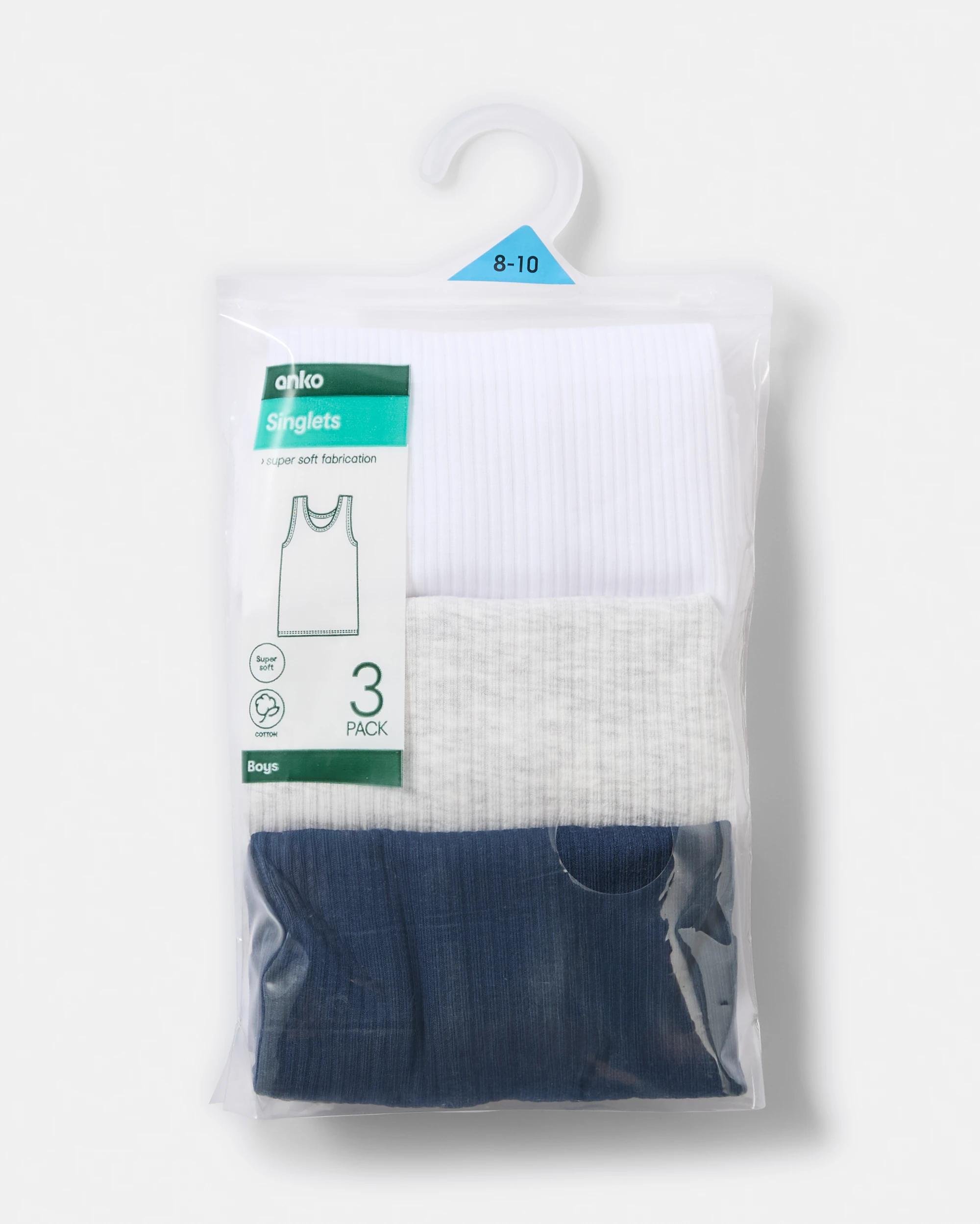 6 3 Pack Singlets White/navy, 6 of 6