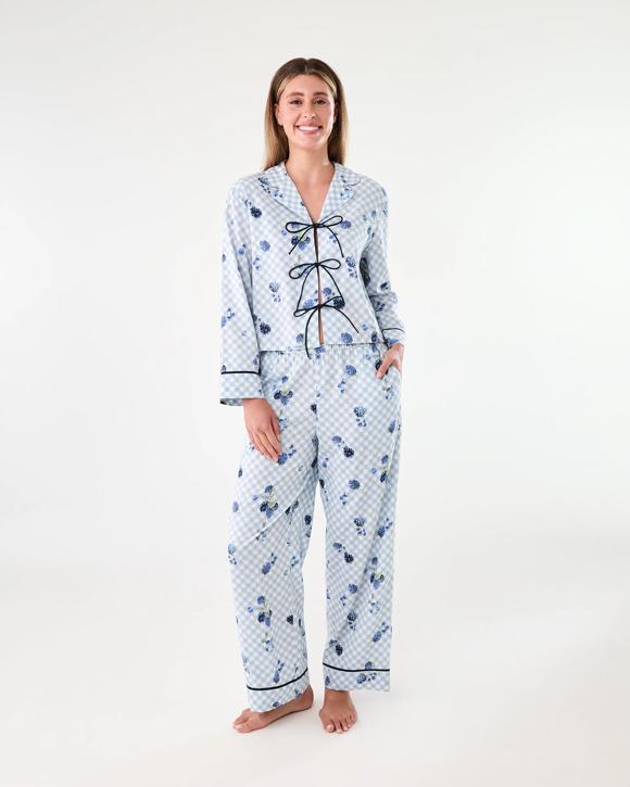 Cotton Long Sleeve Tie Front and Pants Pyjama Set