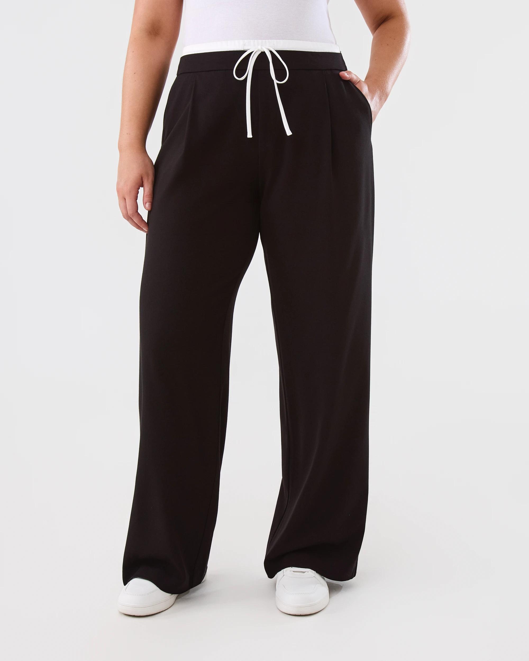 1 Contrast Waistband Tailored Pants Black, 1 of 5