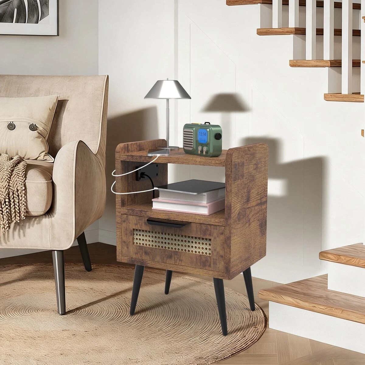 5 LUXSUITE Bedside Table Side Nightstand Rattan Drawer Hall End Lamp Stand, 5 of 6