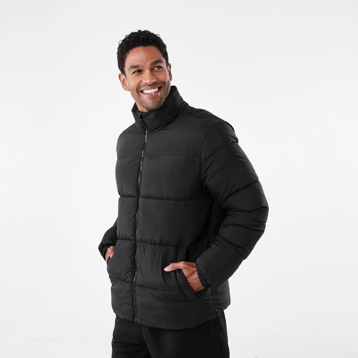 3 Active Mens Outdoor Funnel Contrast Puffer Jacket Black, 3 of 7