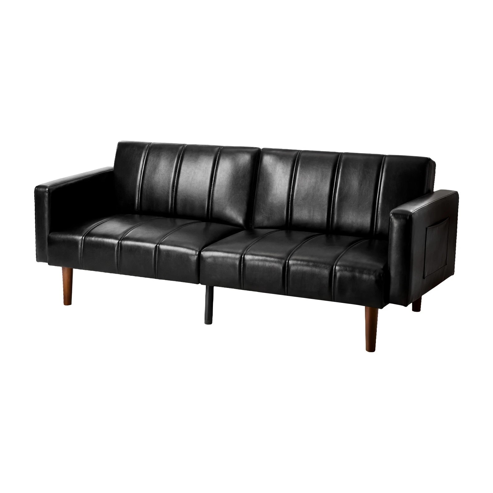 1 Oikiture 3 Seater Sofa Bed Sleeper Futon Faux Leather - Black, 1 of 10