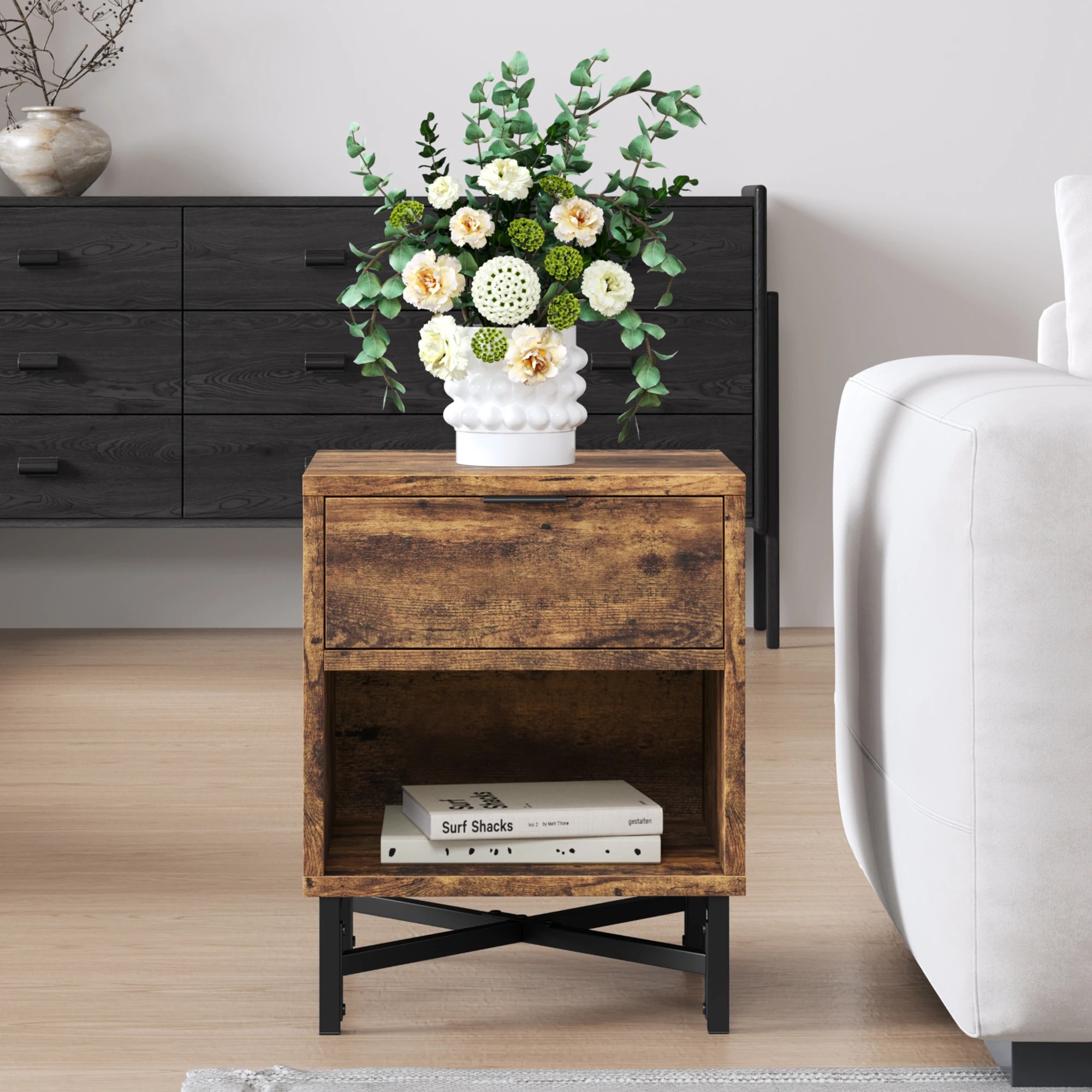 7 Alfordson Bedside Table Retro Nightstand Side Cabinet Storage Shelf - Oak, 7 of 10