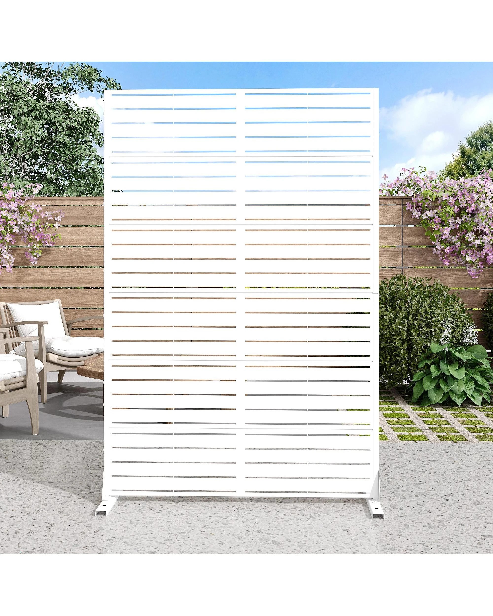 2 OAKORY 180cm Metal Privacy Screen Panel, Galvanized Steel Decorative Fence, Rust Resistant White, 2 of 7