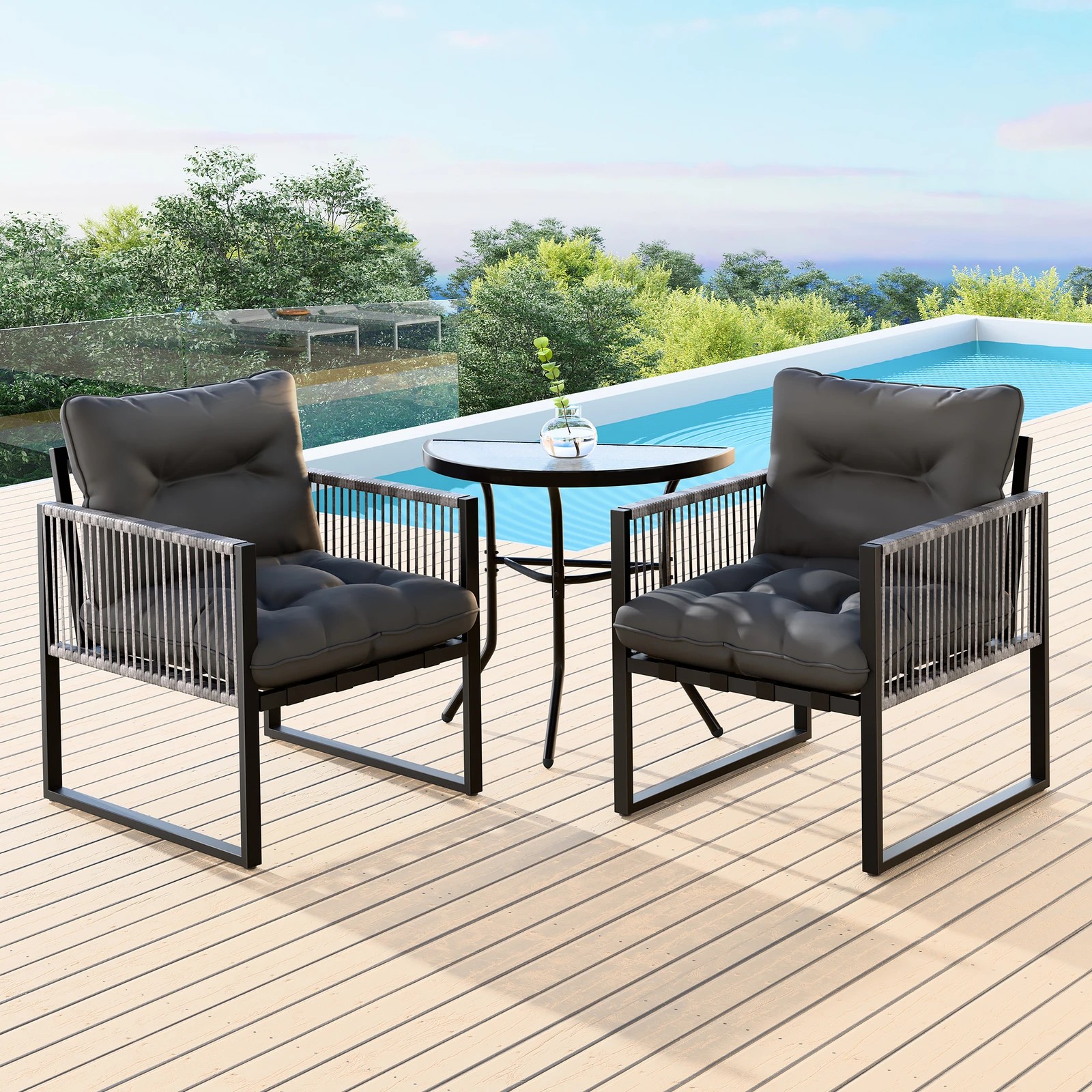 2 Alfordson 3PCS Outdoor Furniture Setting Patio Garden Table Chair Set Wicker - Grey, 2 of 10