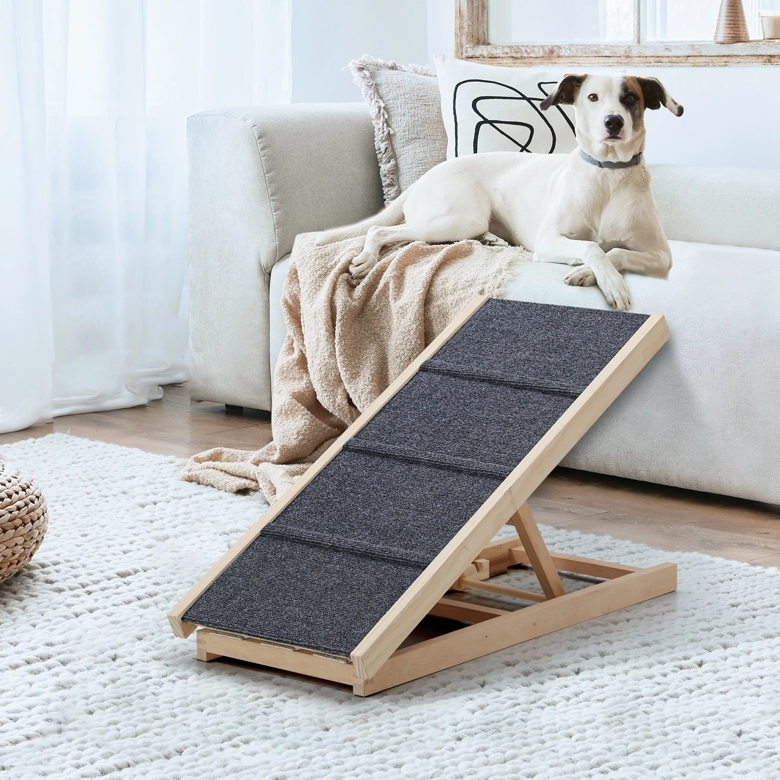 2 Alopet Dog Pet Ramp Adjustable Height Stairs Bed Sofa Car Foldable 70cm - Natural, 2 of 10