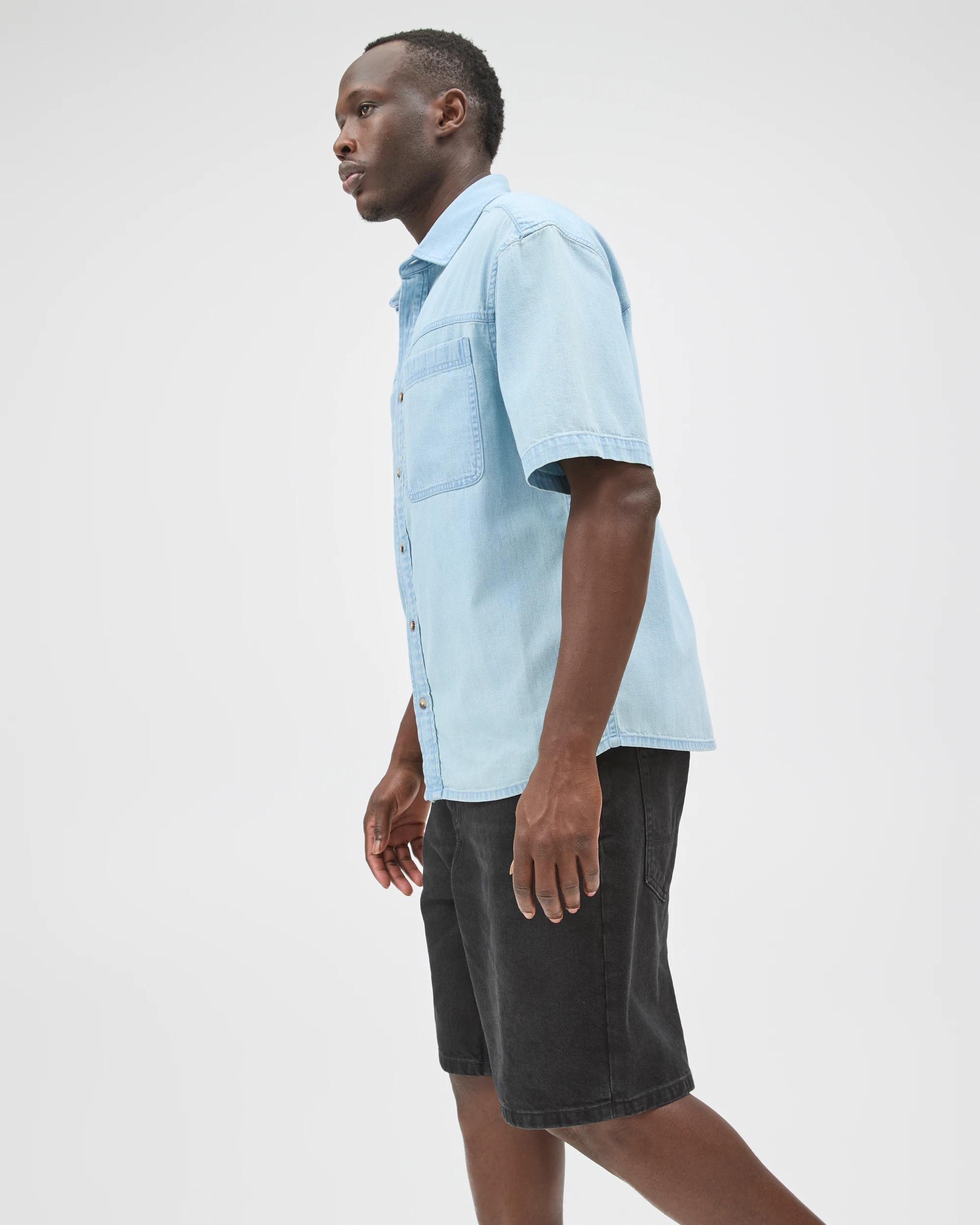 6 Commons Plain Boxy Fit Denim Shirt MID BLUE, 6 of 7