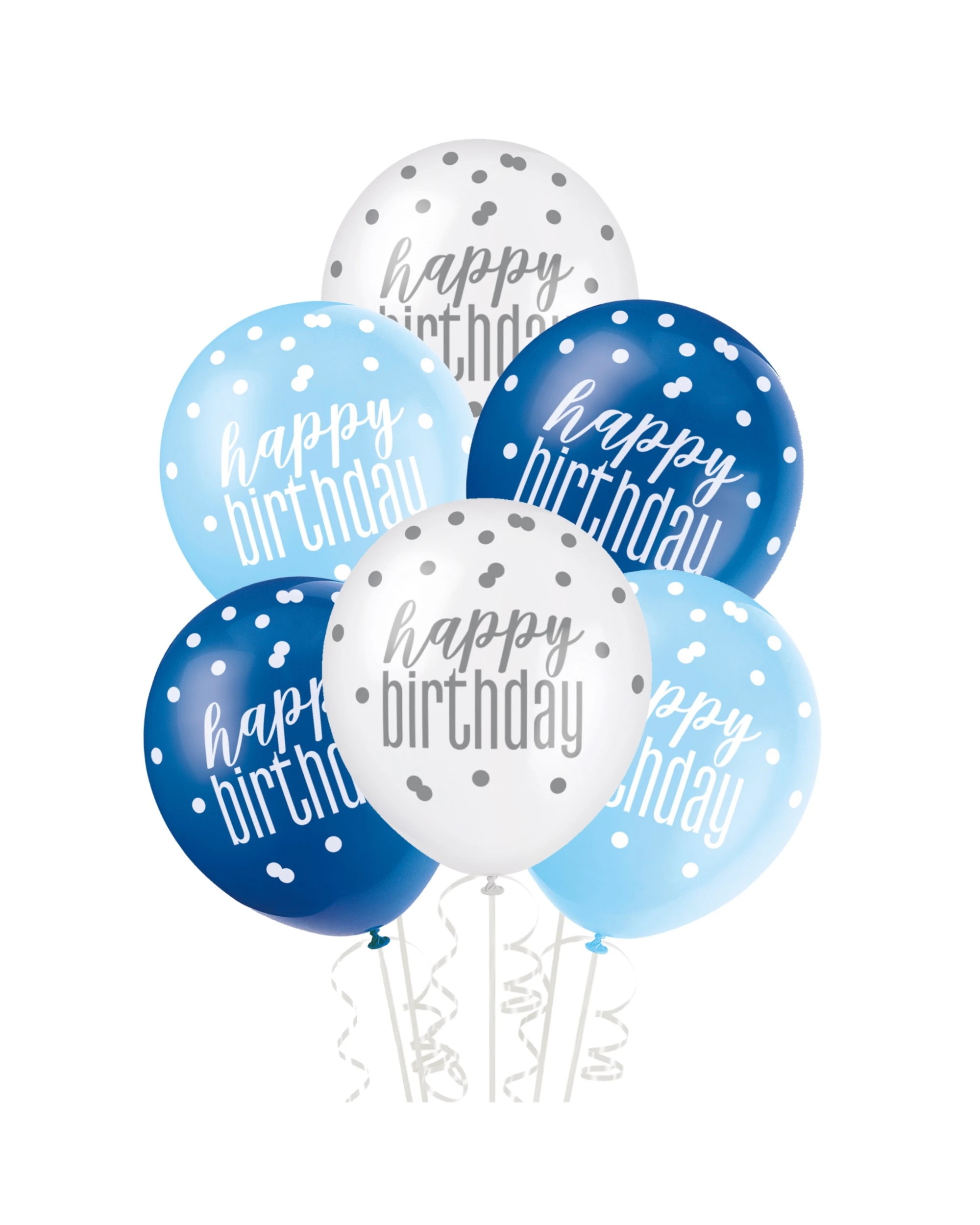 1 Unique Blue & White Happy Birthday Balloons Pack of 6, 1 of 1