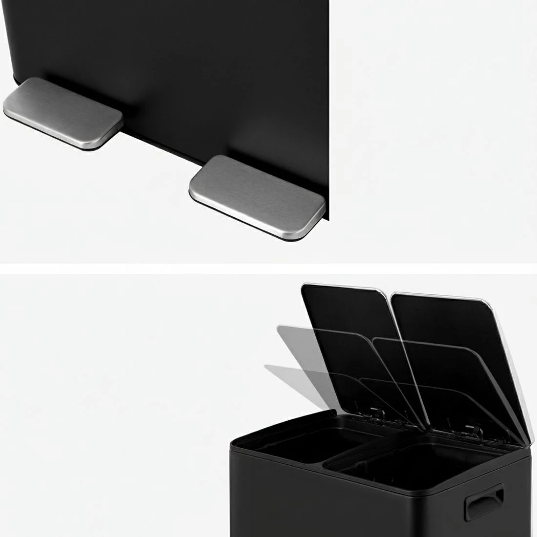 4 Cefito Pedal Bins Rubbish Bin Dual Compartment Waste Recycle Dustbins 60L - Black, 4 of 4