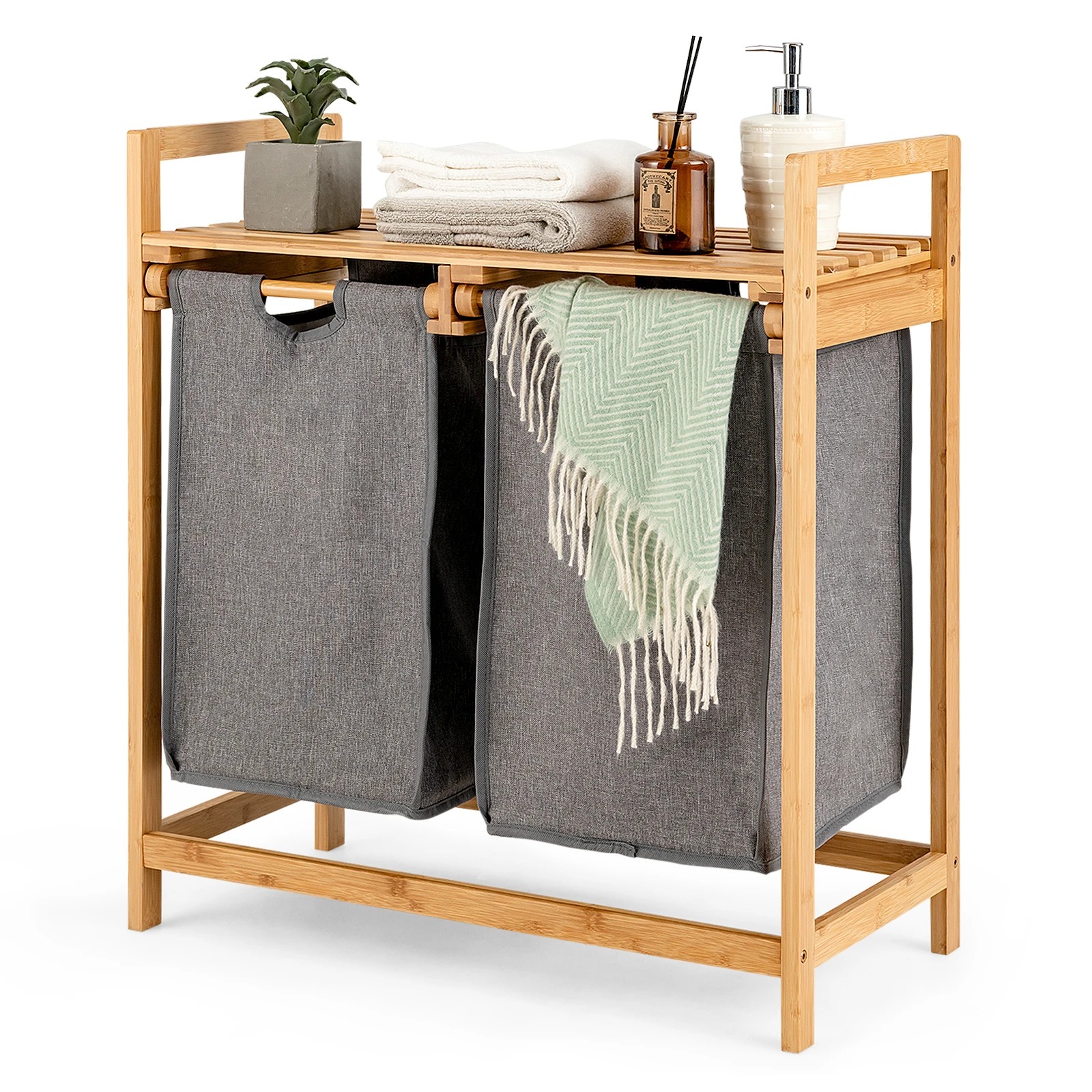 6 Costway Bamboo Hamper Basket Storage Organizer Bathroom Laundry - Natural, 6 of 6
