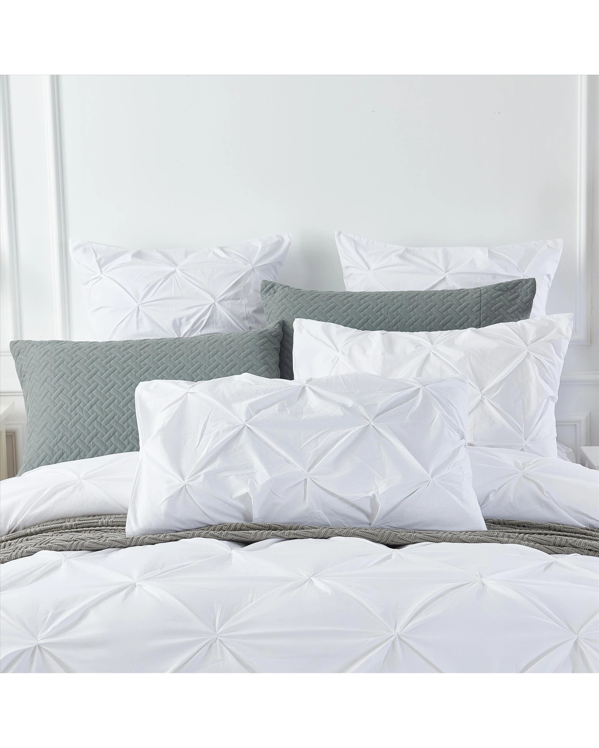 6 Cotton More Cotton Diamond Pinch Pleated Pintuck Doona Quilt Cover King - White, 6 of 7