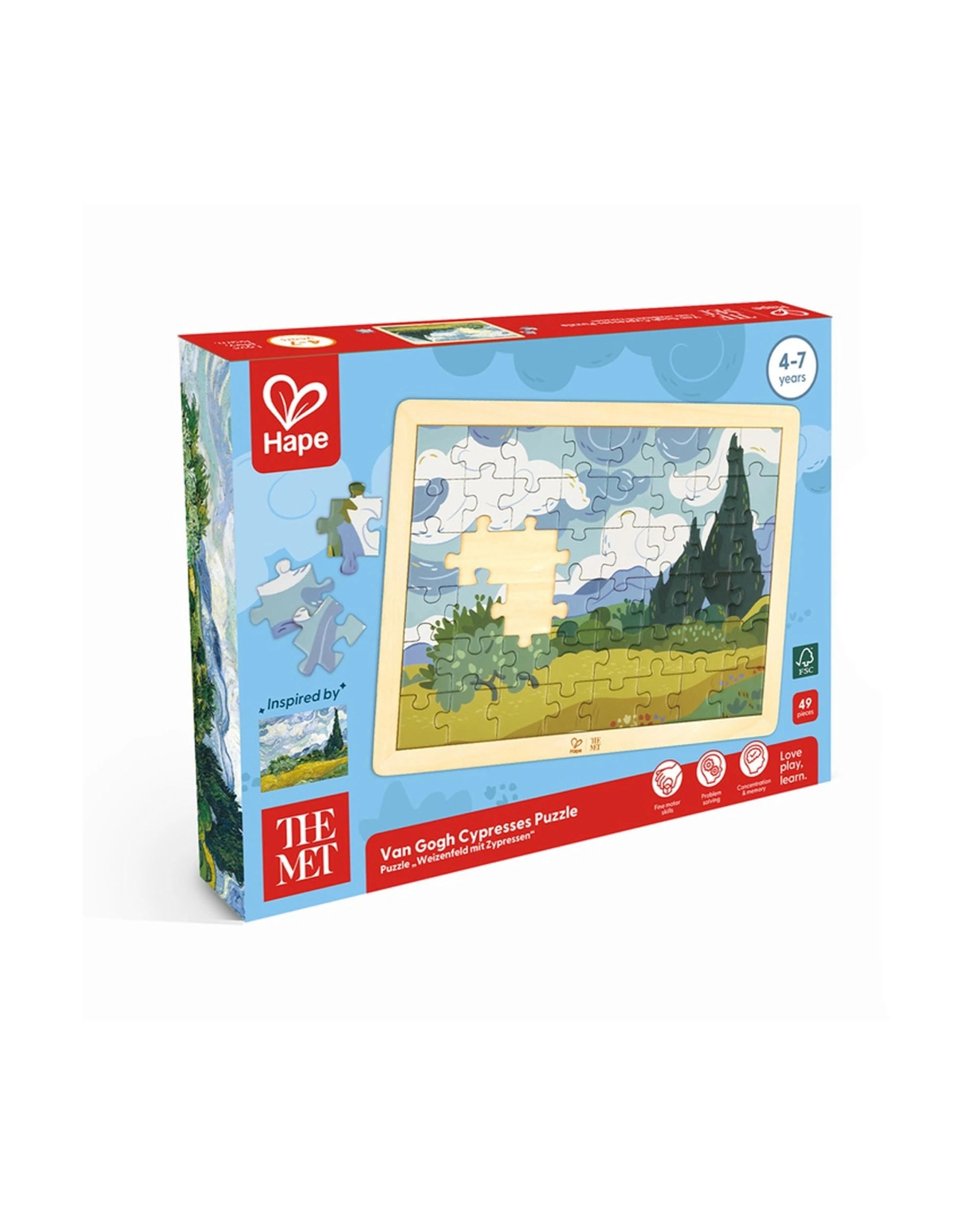 2 Hape Van Gogh Cypresses Puzzle 49 Pcs Wooden Framed Kids - Multi, 2 of 4