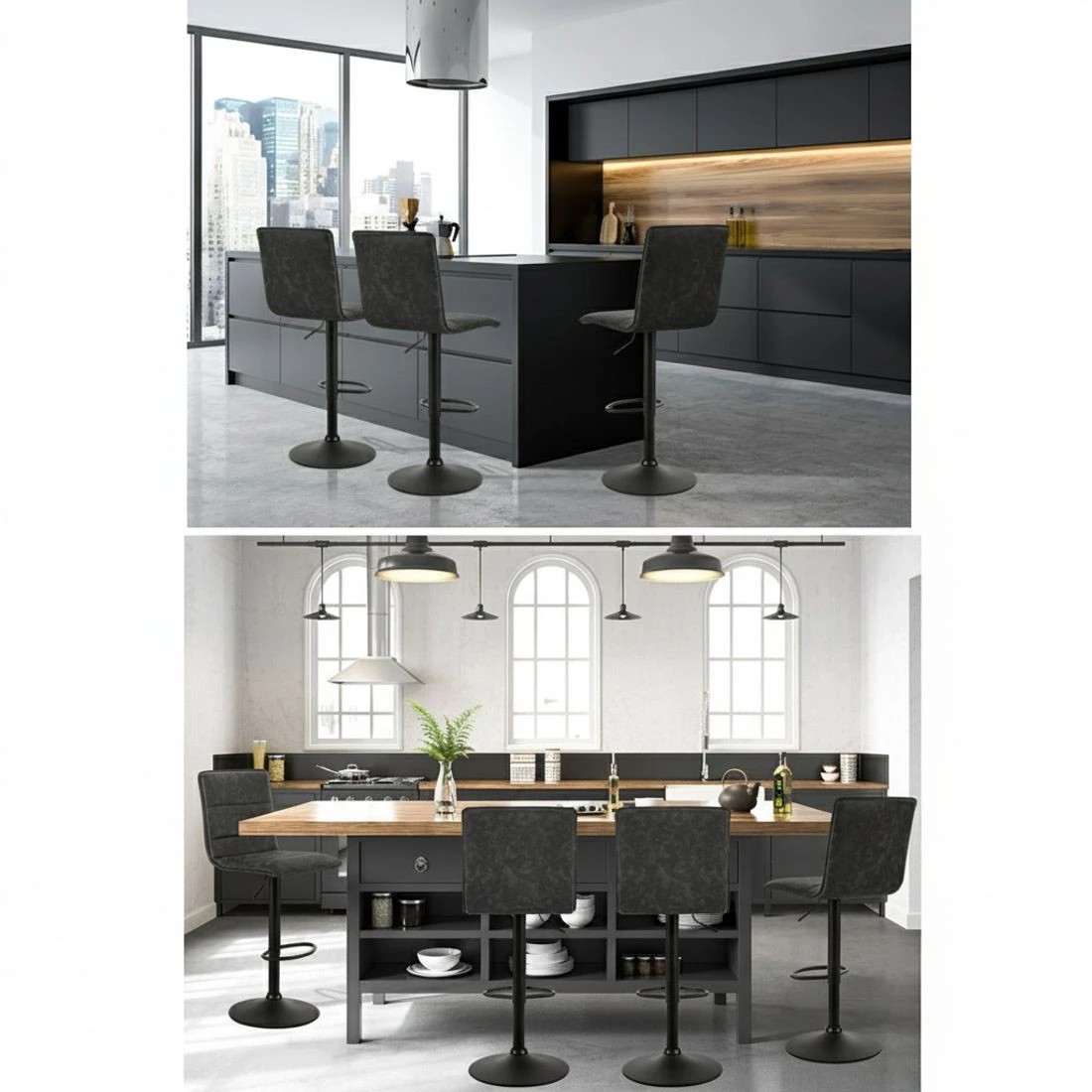 5 Artiss 2x Bar Stools Gas Lift Vintage Leather - Grey, 5 of 5