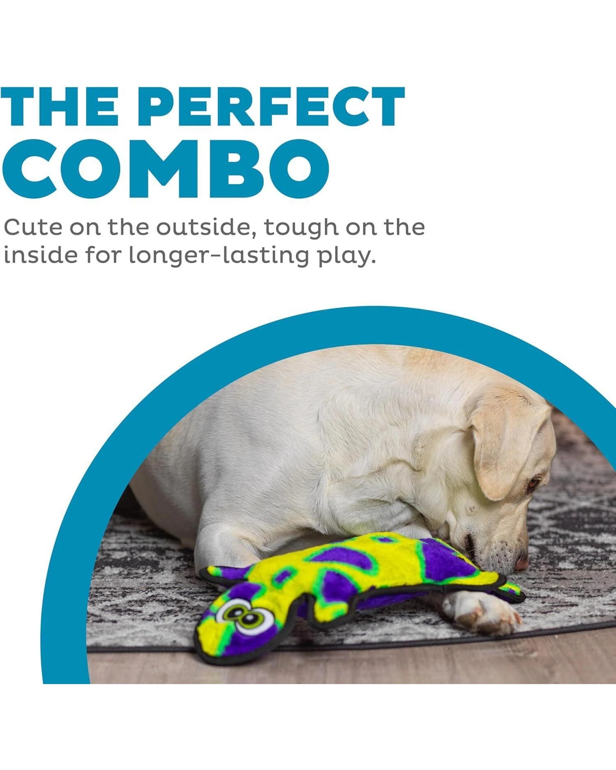 2 Outward Hound Invincible Gecko Interactive Dog Toy with 4 Squeakers Yellow/Green, 2 of 4
