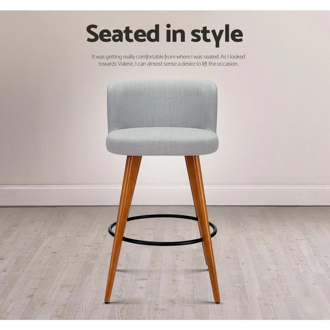 5 Artiss 4x Bar Stools Linen Padded Wooden - Grey, 5 of 6