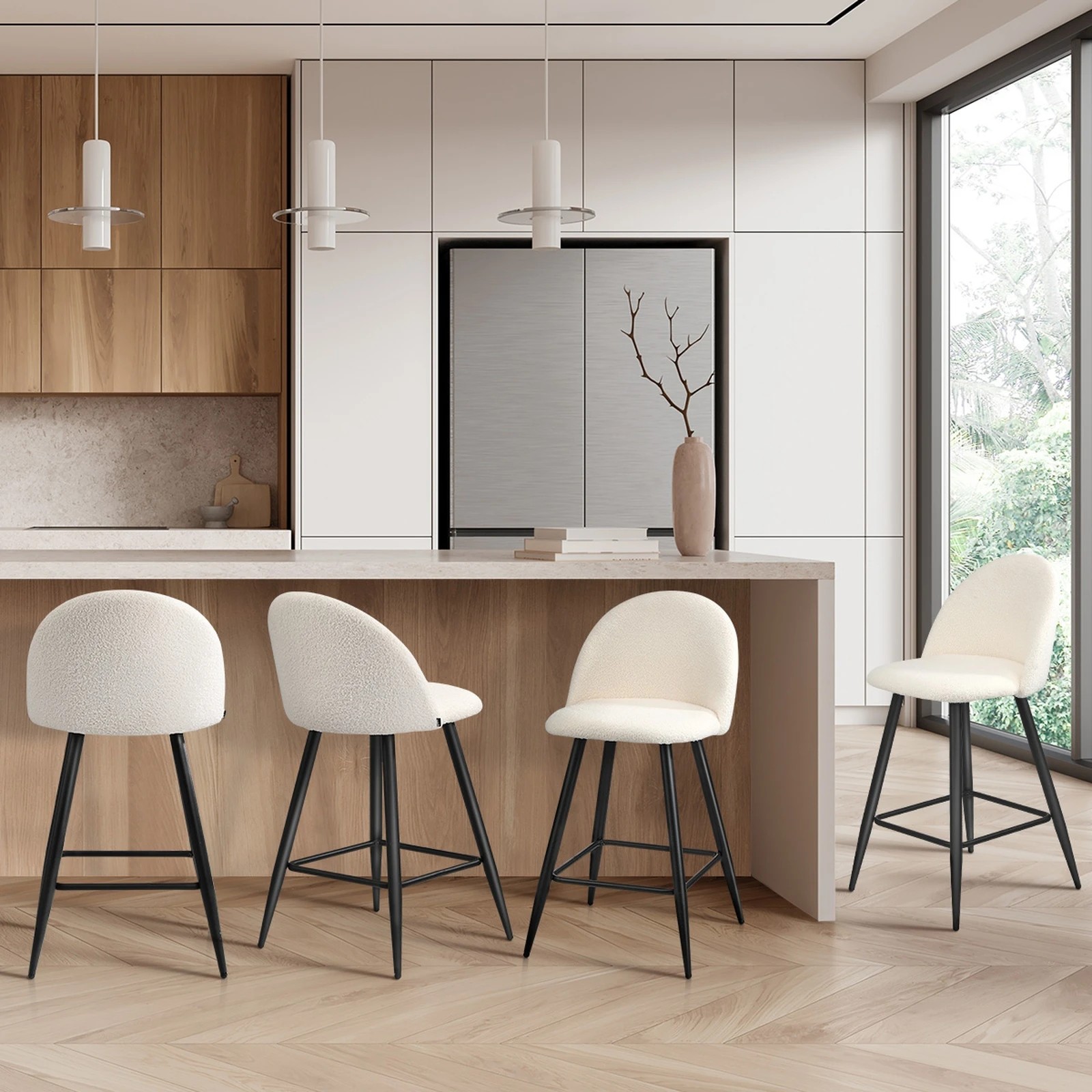 3 Oikiture 4x Bar Stools Kitchen Dining Chairs Counter Stool Boucle Padded
 - White, 3 of 10