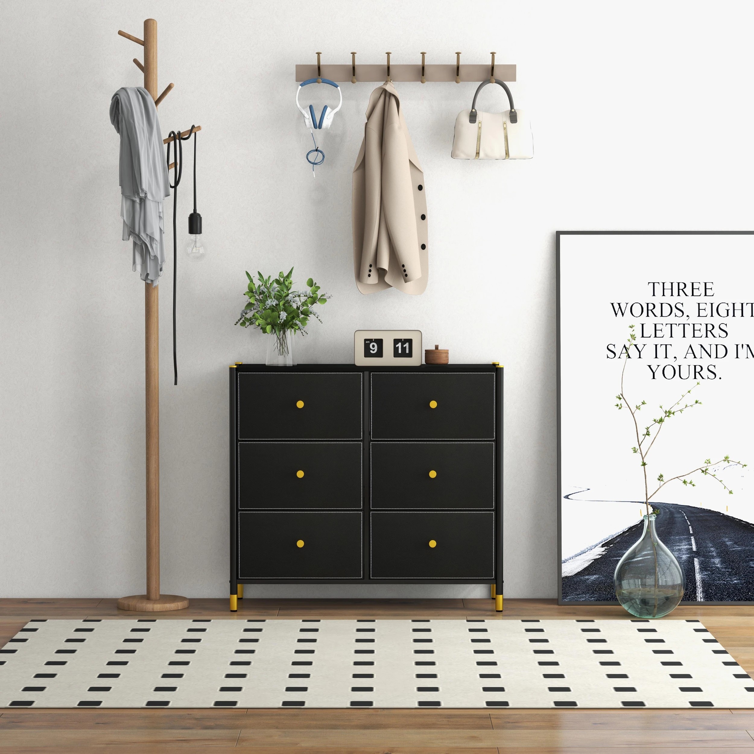 3 Costway 6 Chest of Drawers Storage Dresser Organiser Unit w/Metal Frame & Fabric Bins Tallboy Cabinet - Black, 3 of 5