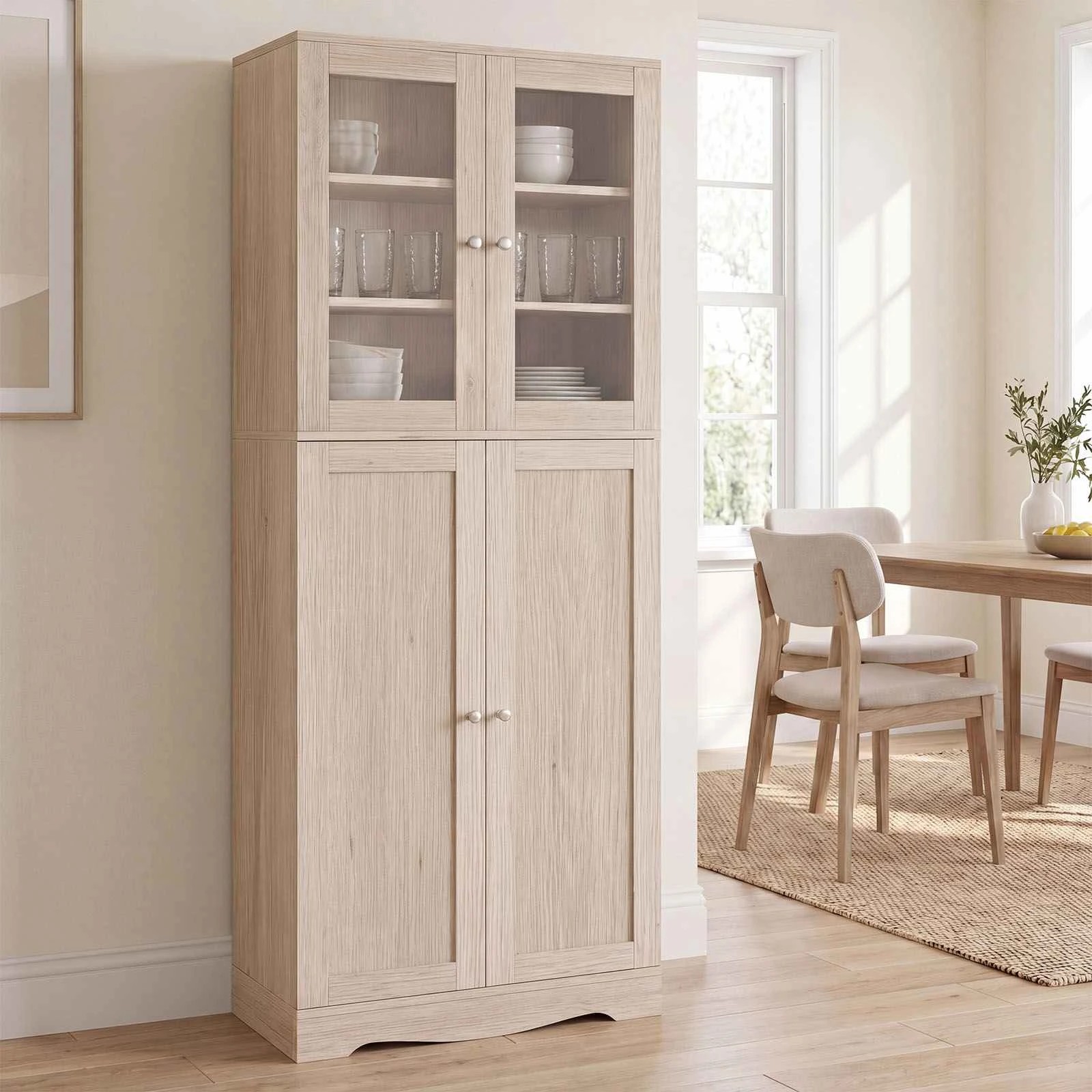 3 Costway 1.6m Kitchen Cabinet Buffet Sideboard Cupboard Bookcase - Natural, 3 of 3