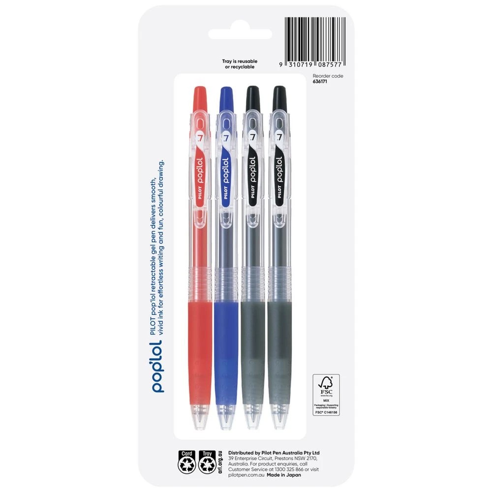 2 PILOT pop'lol Retractable Gel Pen 0.7mm Assorted 4Pk, 2 of 5