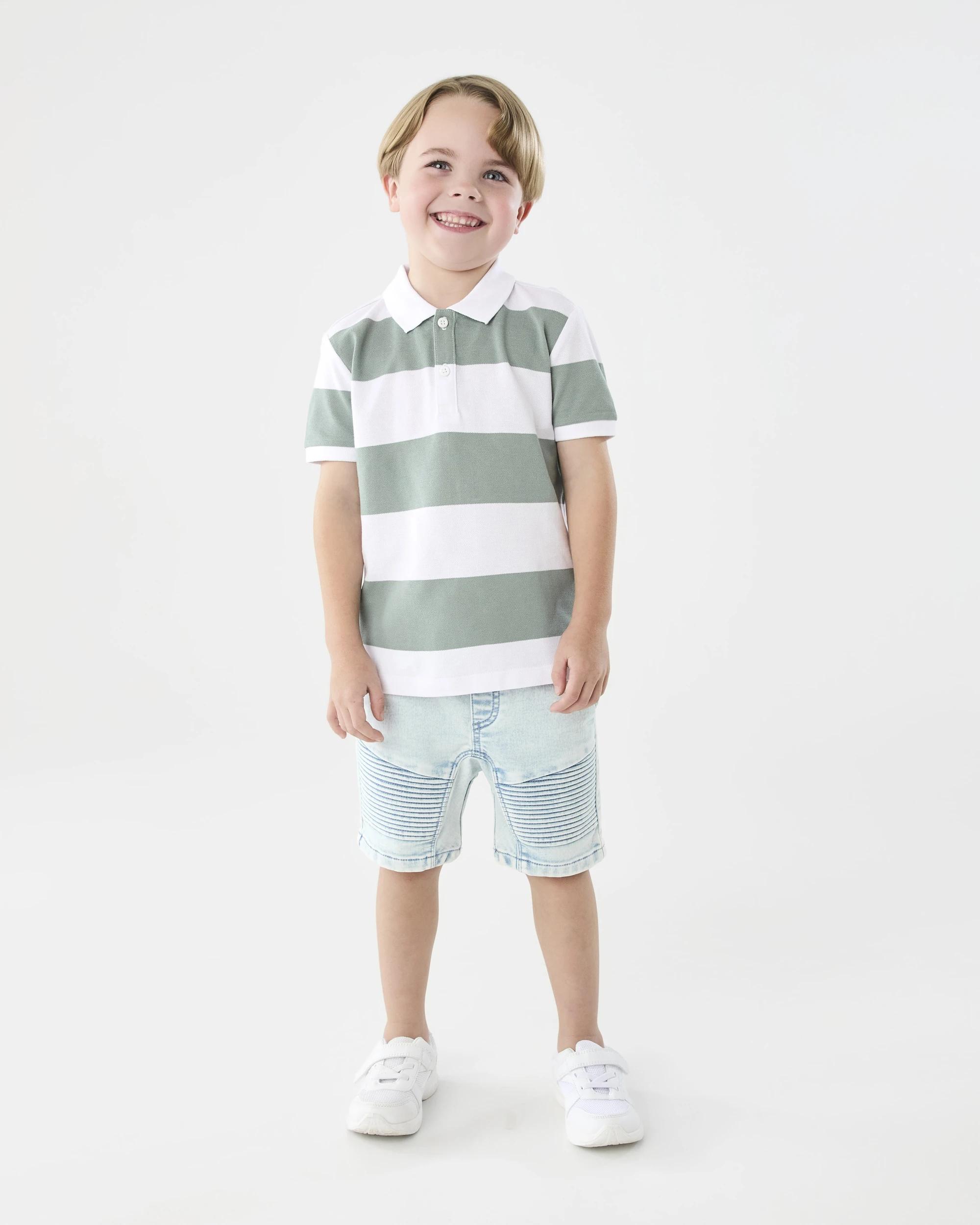 6 Stripe Polo T-shirt Grn Stripe, 6 of 7