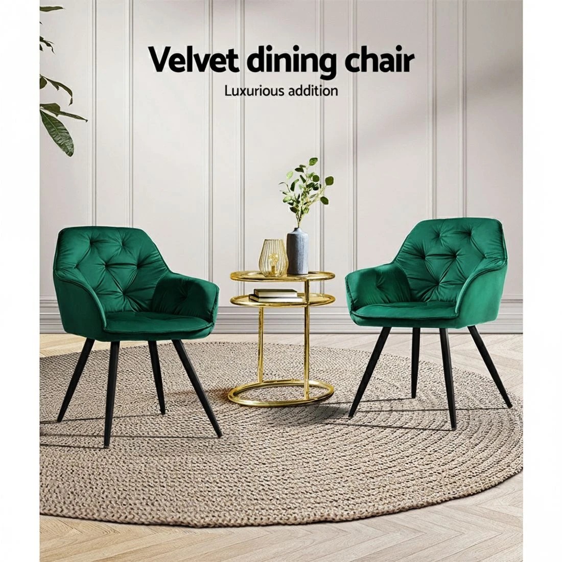 3 Artiss Dining Chairs Set of 2 Diamond Tufted Armchair - Green, 3 of 5