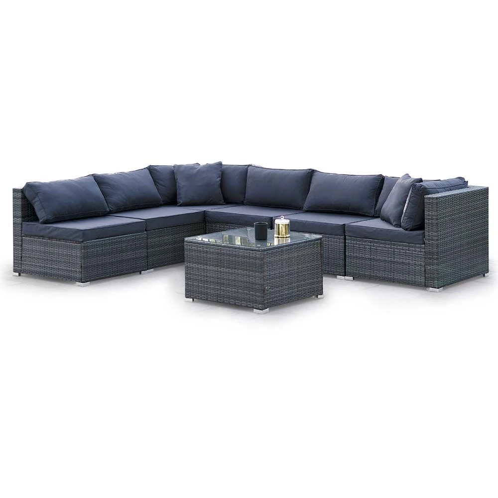 1 London Rattan 7-Piece 6-Seater Modular Outdoor Lounge - Grey, 1 of 1