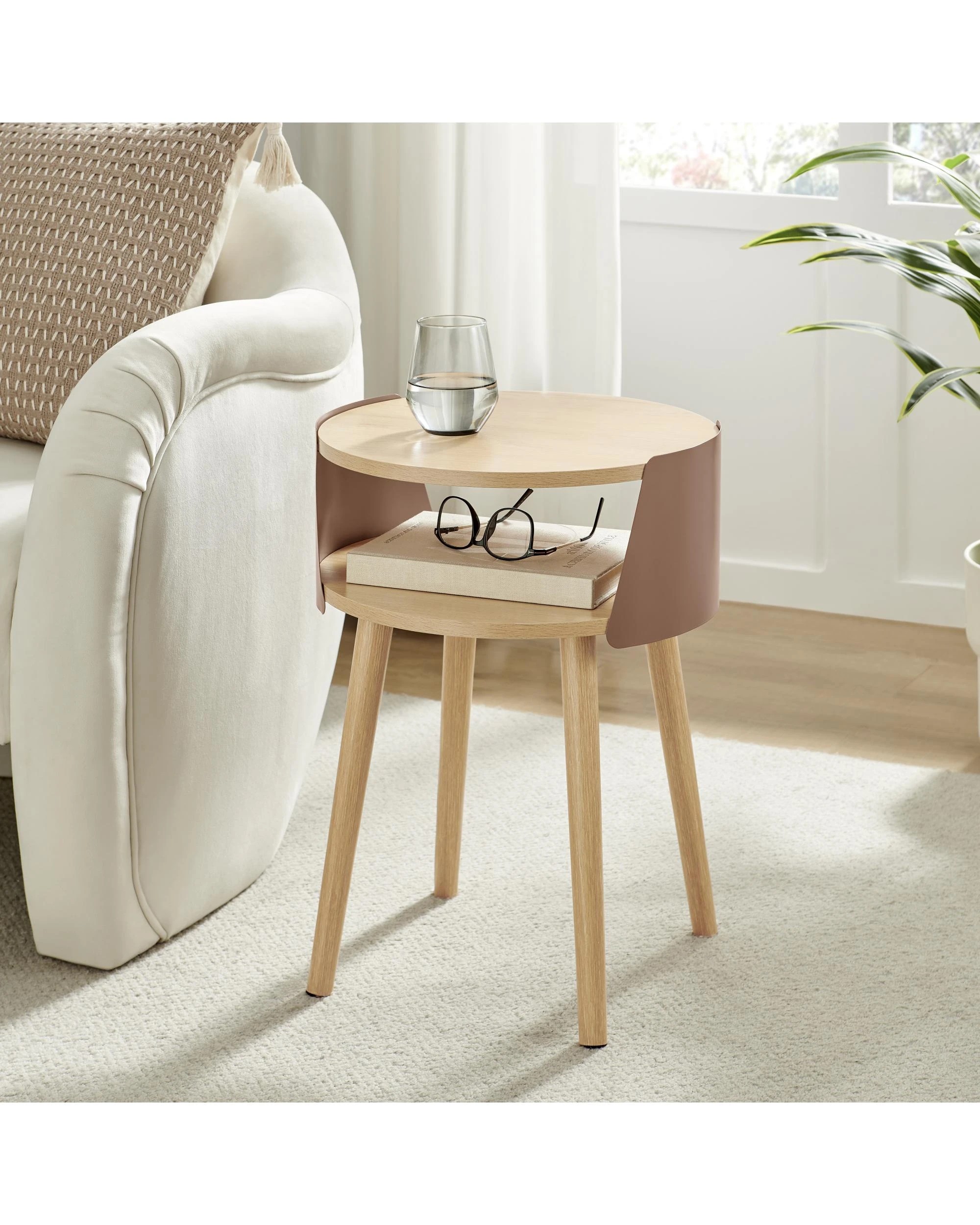 3 Kodu Side Table Bedside Shelf Round - Brown, 3 of 9