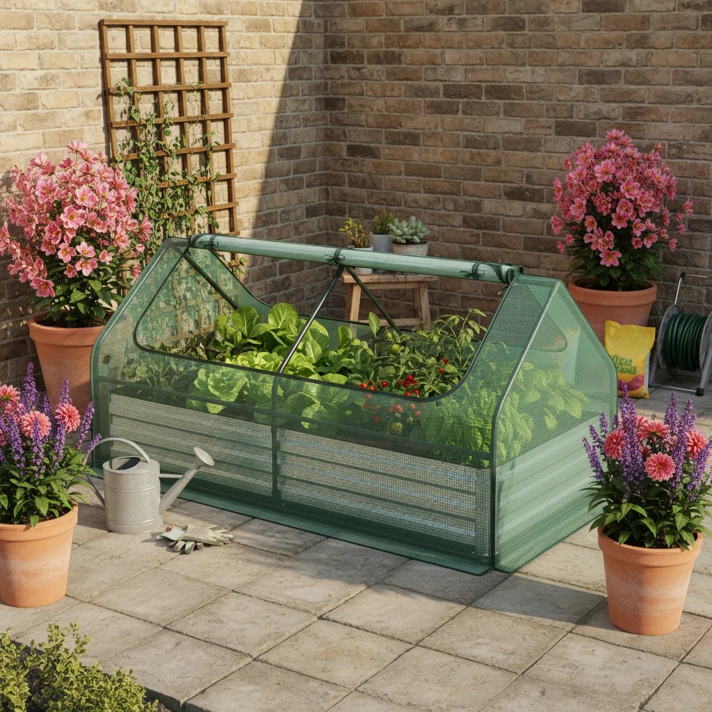 3 Costway Mini Greenhouse Flower Garden Shed Raised Garden Bed w/Dual 2-Tier Windows, 3 of 4