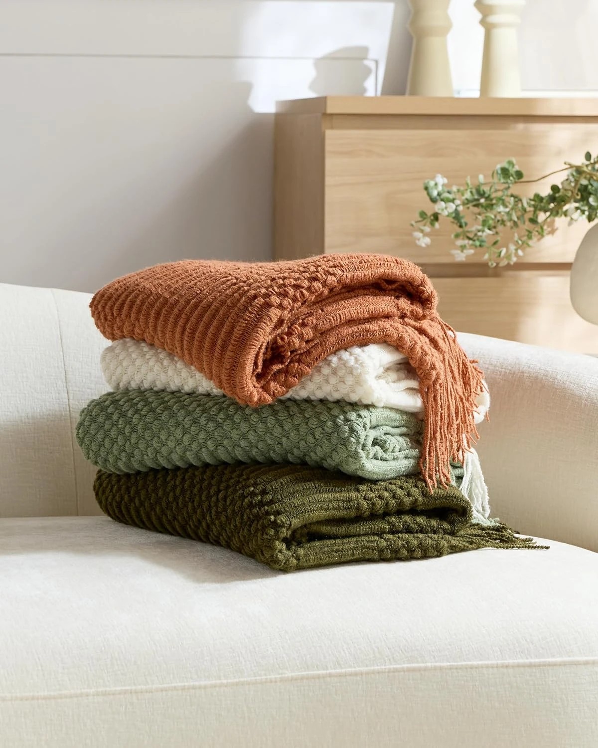 4 Gioia Casa Textured Knitted Throw 130x170cm - Sage Green, 4 of 4