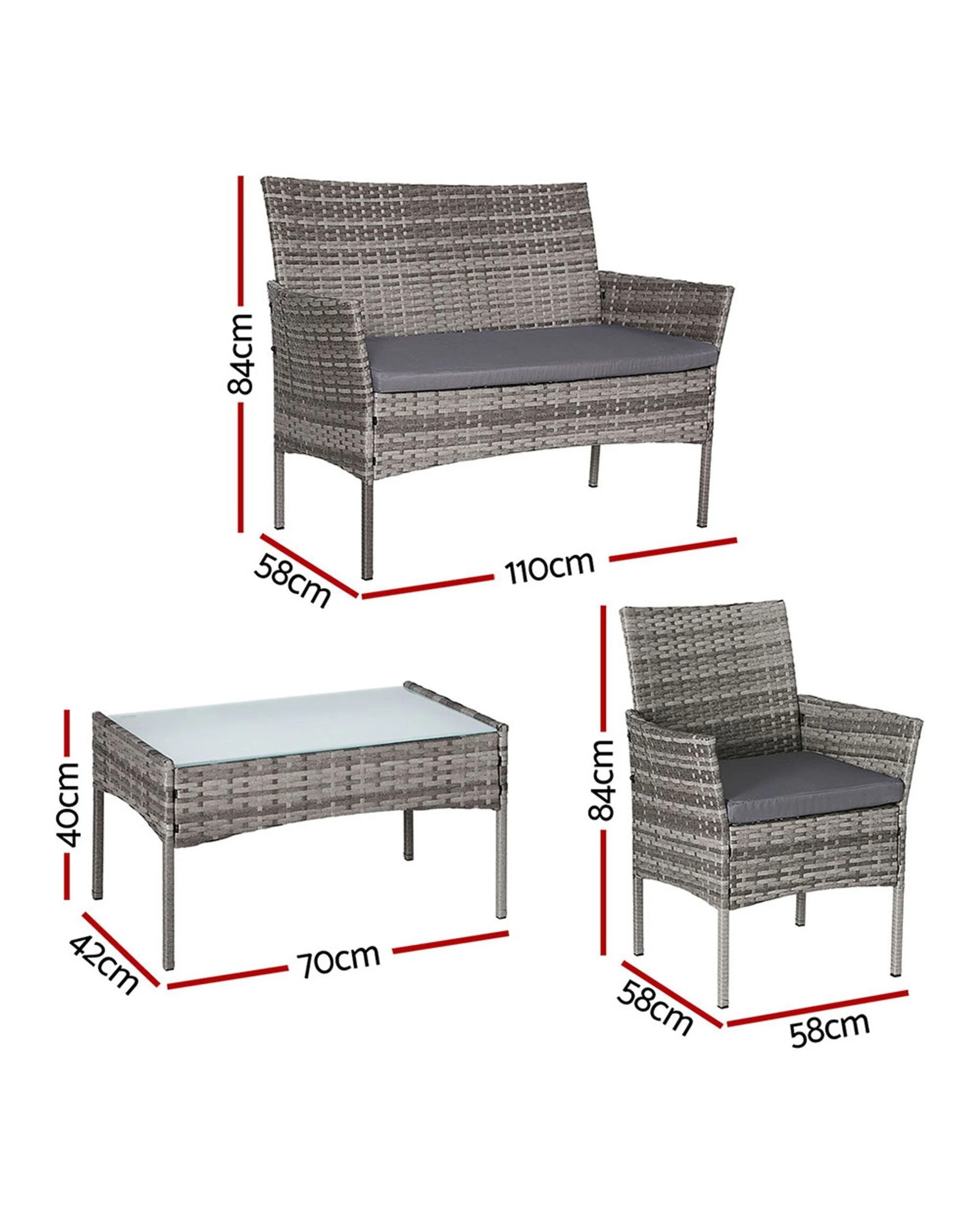 2 Gardeon 4 Seater Outdoor Sofa Set Wicker Setting Table Chair Furniture
 - Grey, 2 of 3