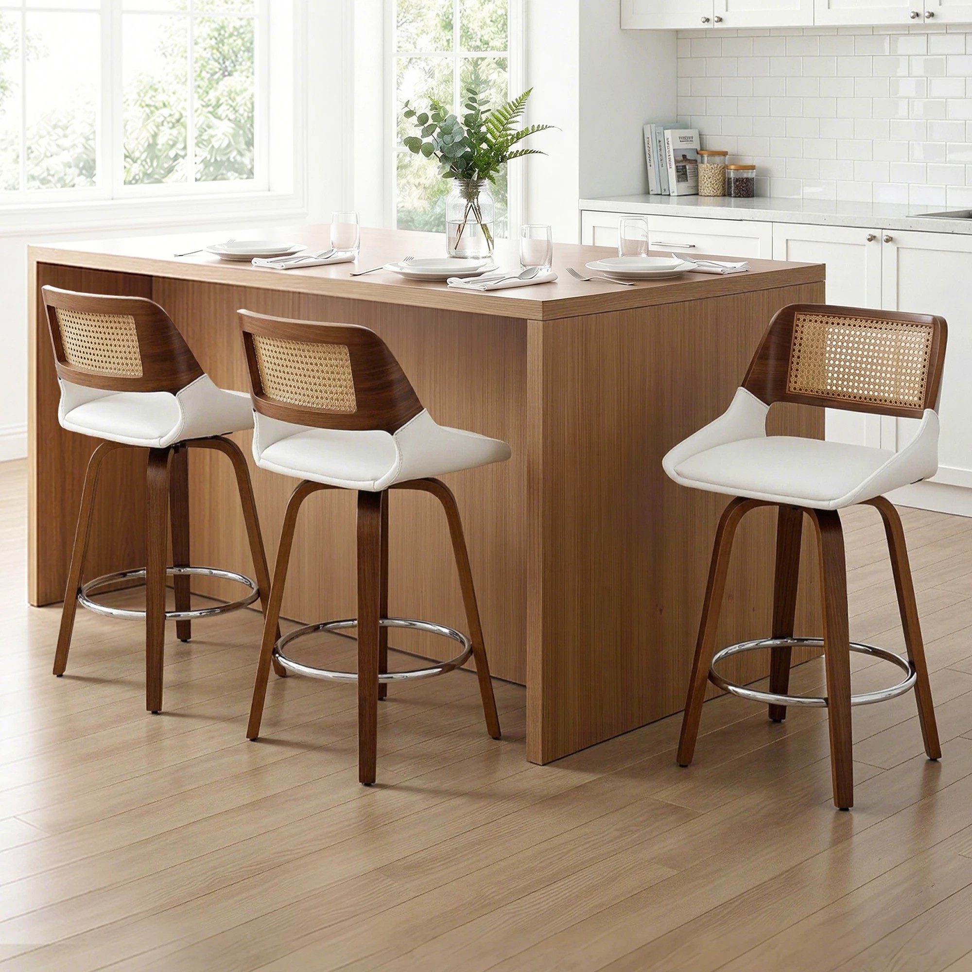 2 Artiss Wooden Bar Stools Set of 3 Swivel Kitchen Counter Stool Chair 60cm Seat - Multi, 2 of 9