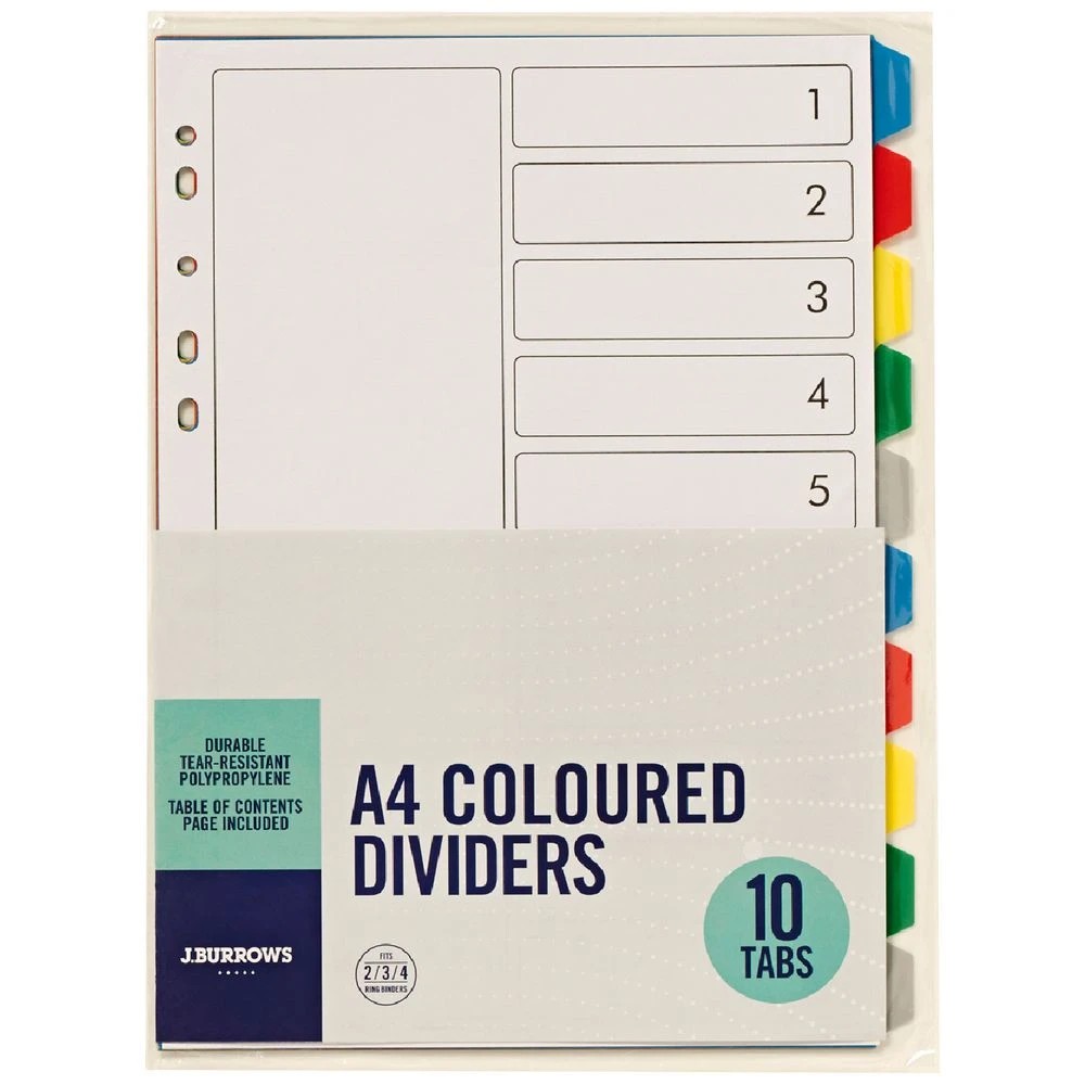 1 J.Burrows A4 10 Tab Dividers Plastic, 1 of 3
