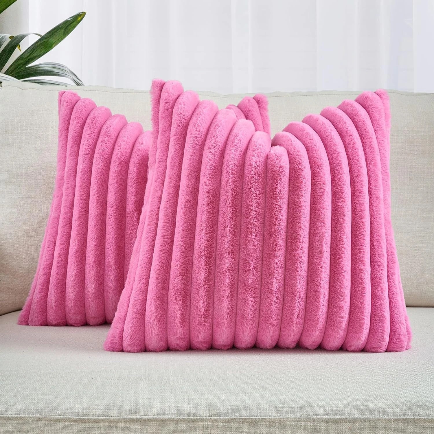 1 Gioia Casa 2-Pack Faux Fur Cushion Covers Soft 45x45cm - Hot Pink, 1 of 3