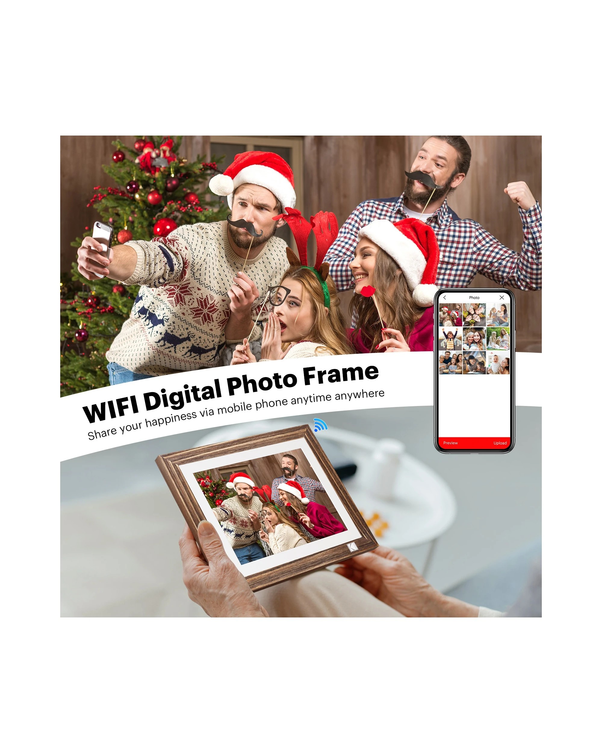 4 Kodak HDPF-978 9.7 Inch 2K Wi-Fi Photo Frame 32GB Rustic Wood, 4 of 4