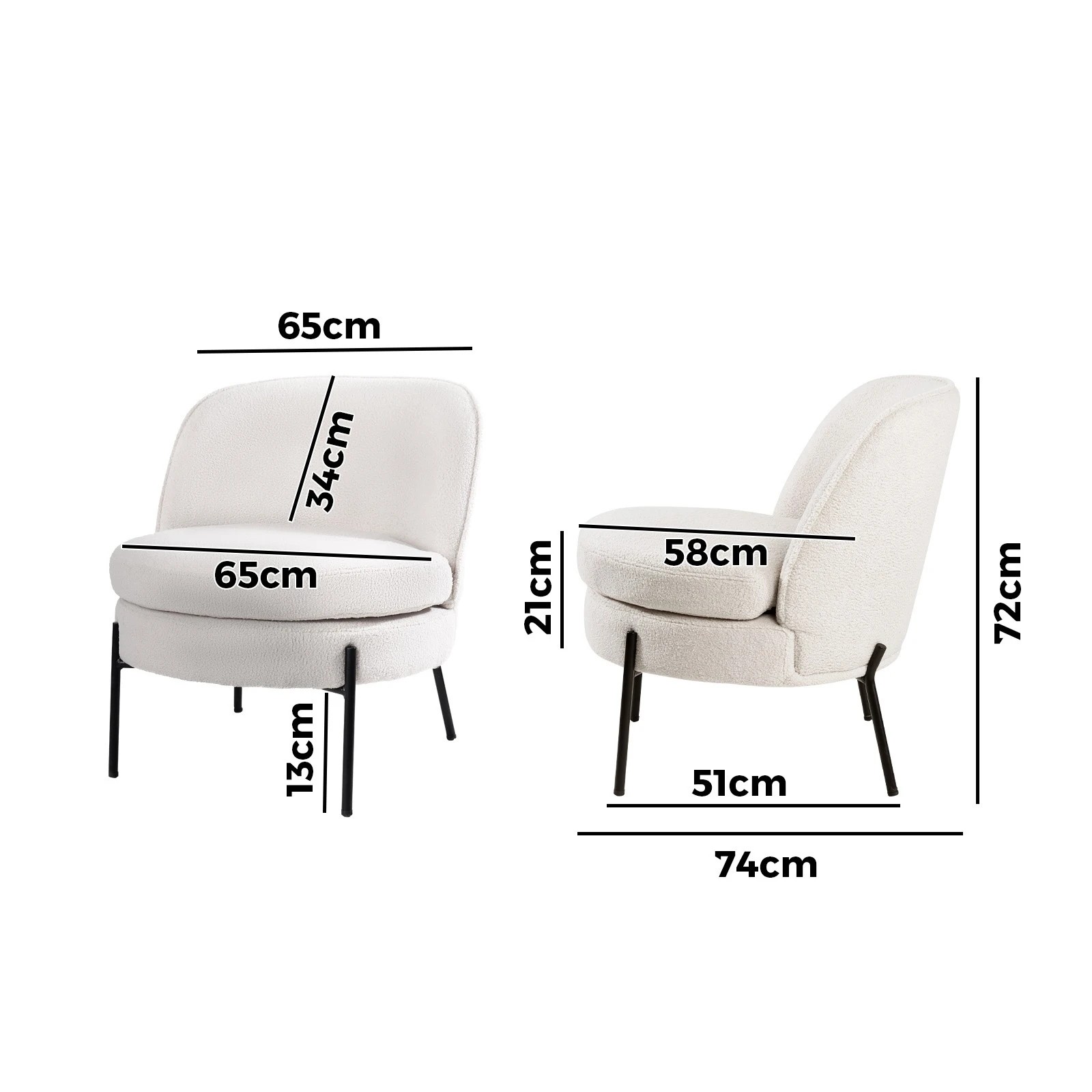 2 Oikiture Armchair Lounge Chair Accent Couch Chairs Padded Sofa Boucle - White, 2 of 7