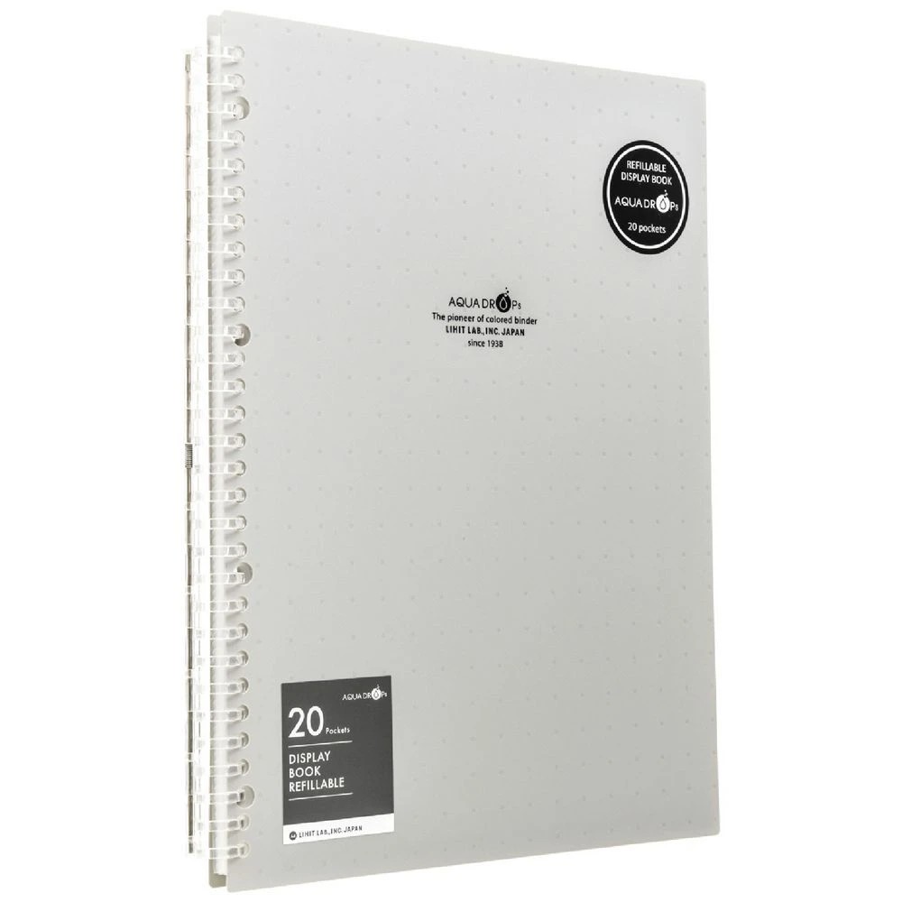 1 Aqua Drops Refillable Display Book A4 20 Pockets Vivid Grey, 1 of 4