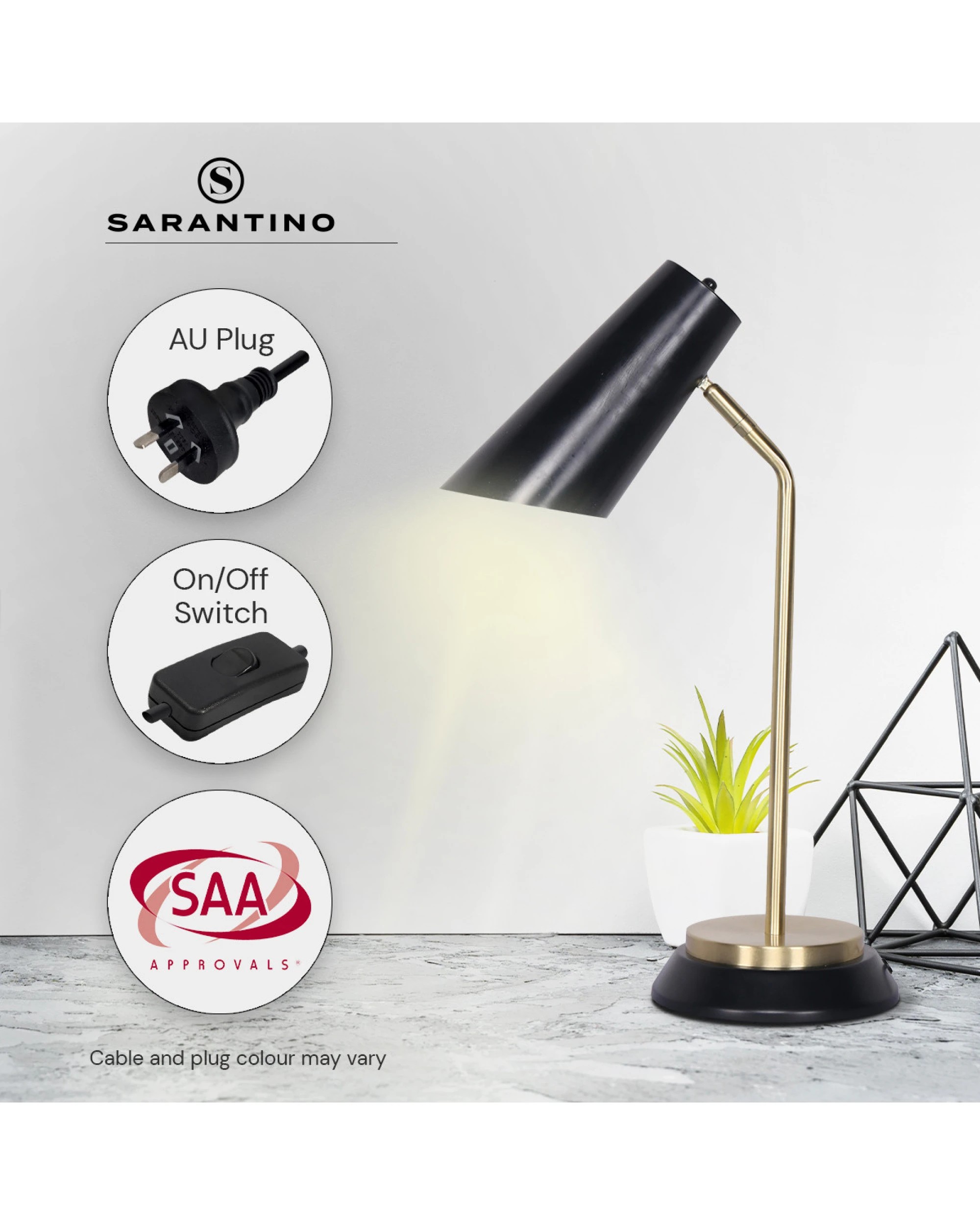 7 Sarantino Black-Brass Desk Task Table Lamp, 7 of 10