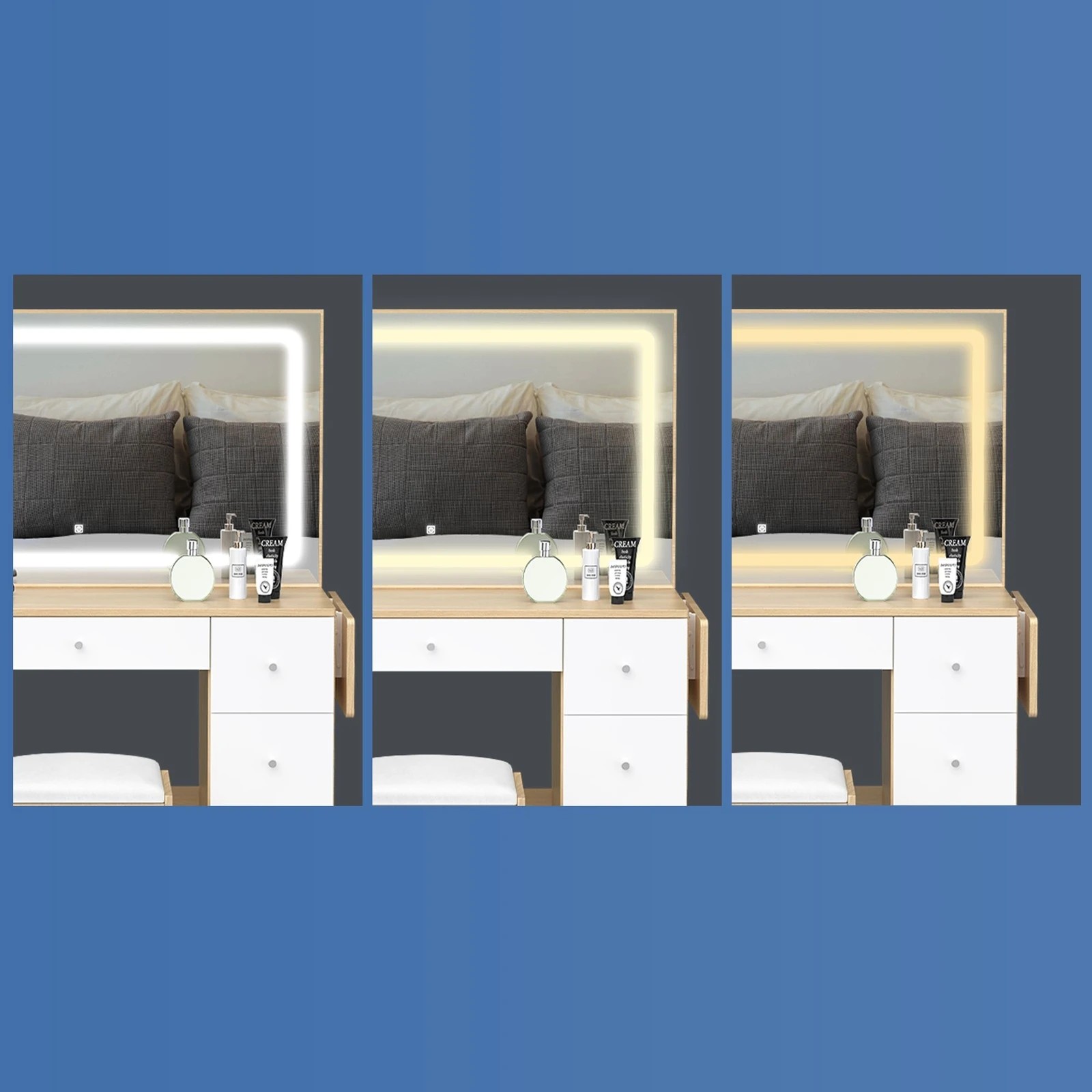 2 Alfordson Dressing Table Stool Set Makeup Mirror LED Vanity Desk 7 Drawers - Wood, 2 of 10