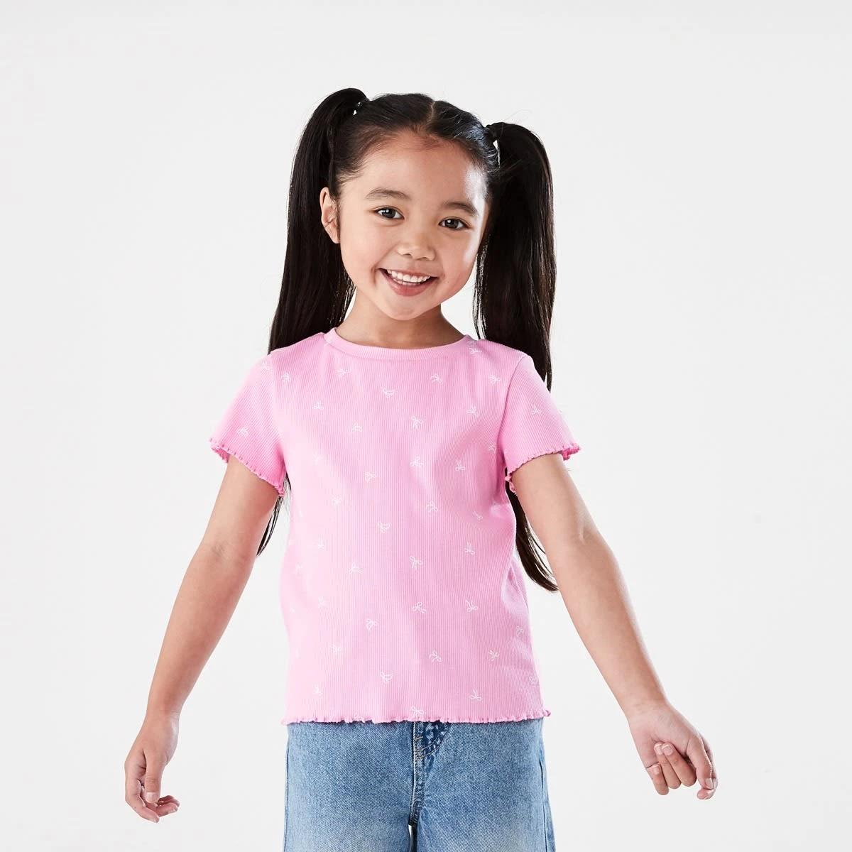 1 Short Sleeve Rib T-shirt CUTE BOWS PRISMATIC PINK, 1 of 7