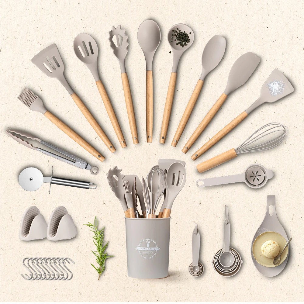 2 ZUNI 37PCS Silicone Cooking Utensils Set Heat Resistant Kitchen Cookware - Grey, 2 of 2