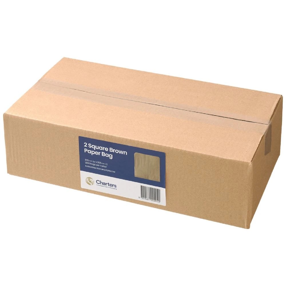 1 2 Square Paper Bags 200x200mm Brown 1000 Pack, 1 of 3