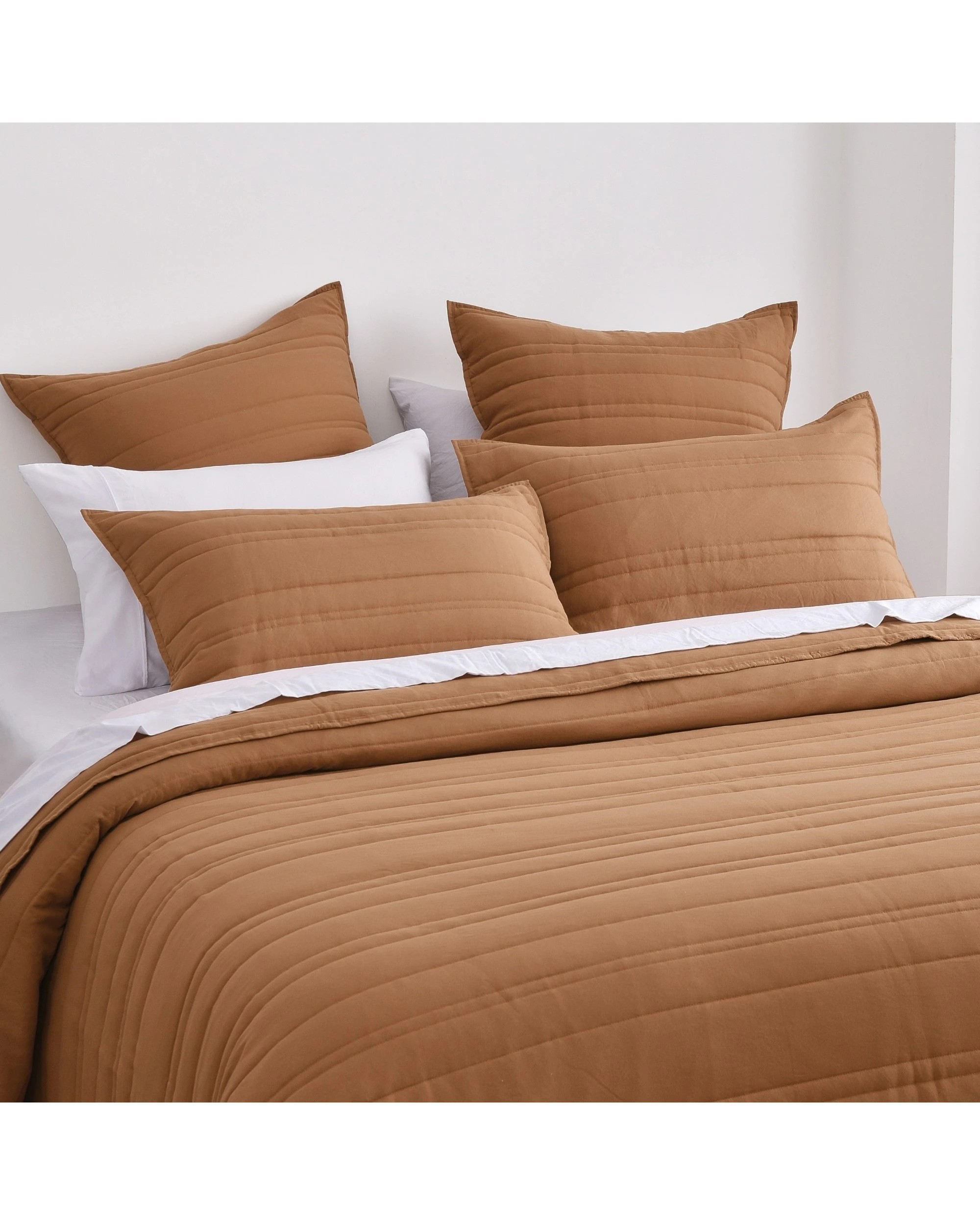2 Dreamaker Superfine Washed Microfibre Stripe Quilted Coverlet Set - Super King Bed - Rust, 2 of 7