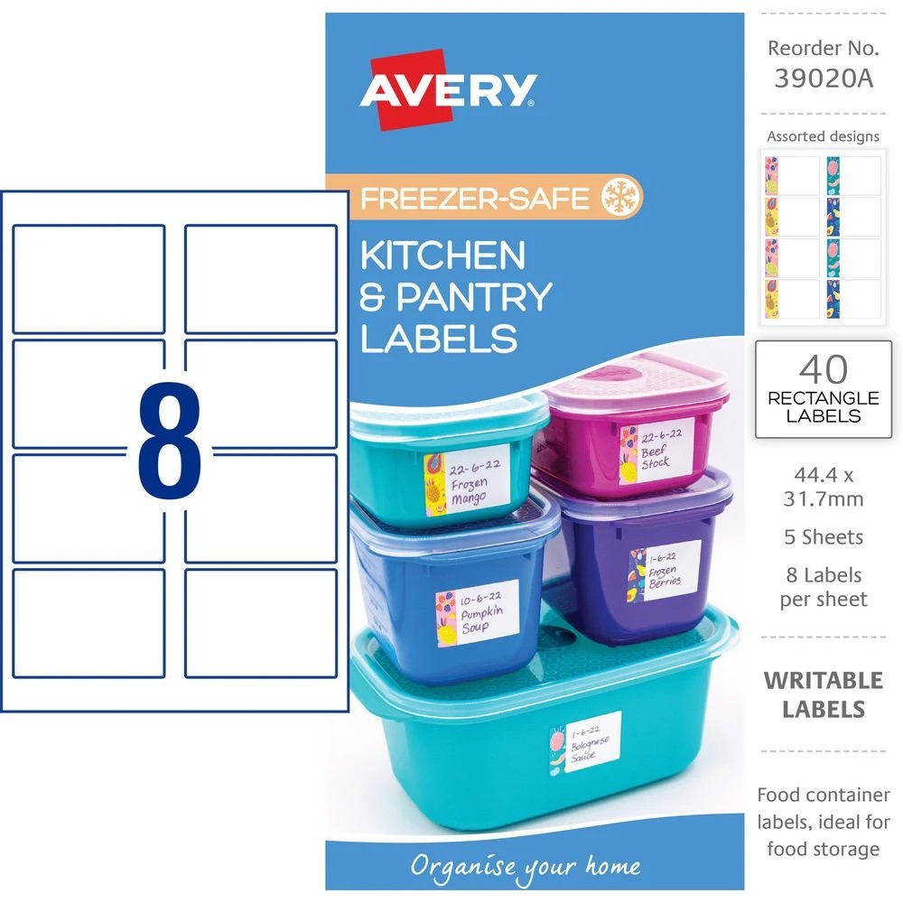 2 Avery 8UP Freezer-Safe Kitchen & Pantry Labels Blue 5 Sheets, 2 of 6