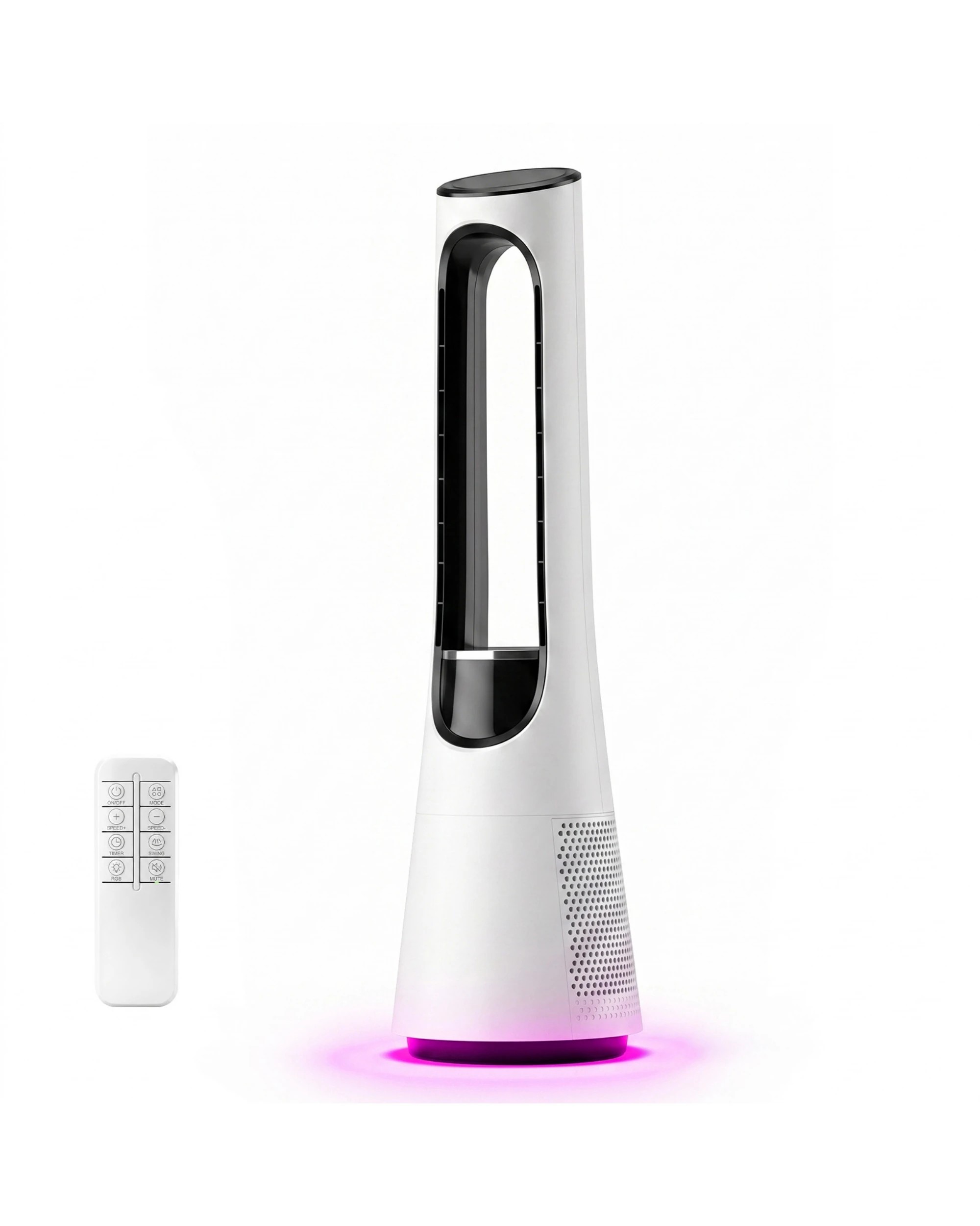 1 Yopower 97CM Bladeless Tower Fan with RGB Light 20-Speed 120° Oscillating Remote - White, 1 of 8