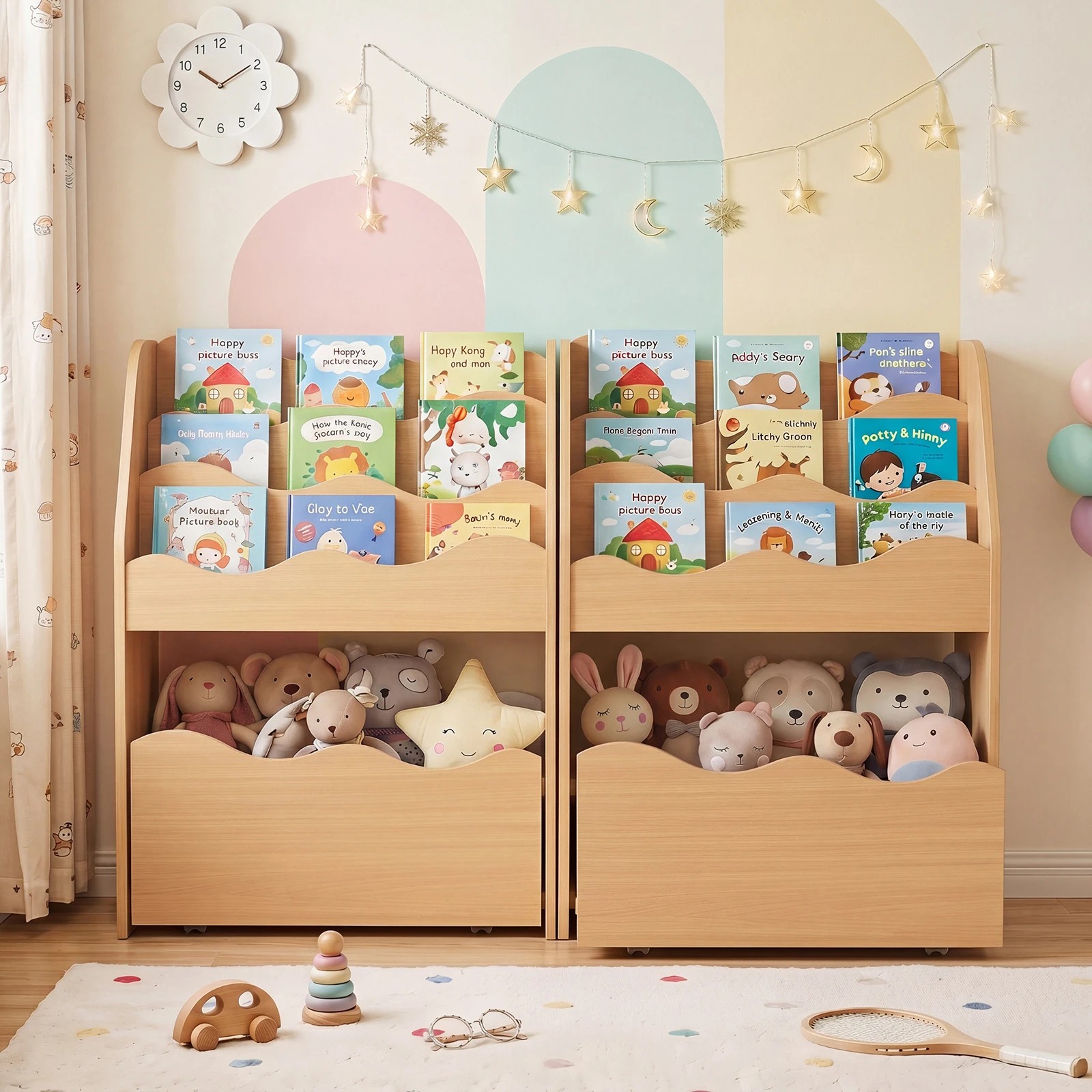 2 Costway 4-Tier Bookshelf Toy Organizer Large Rolling Storage Drawer - Natural, 2 of 5