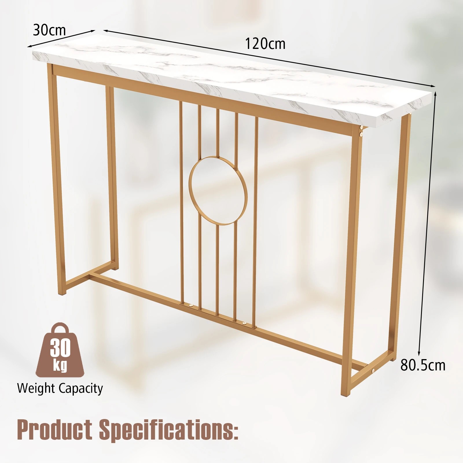 3 Costway 1.2M Hallway Table Faux Marble Tabletop Console Table, 3 of 9