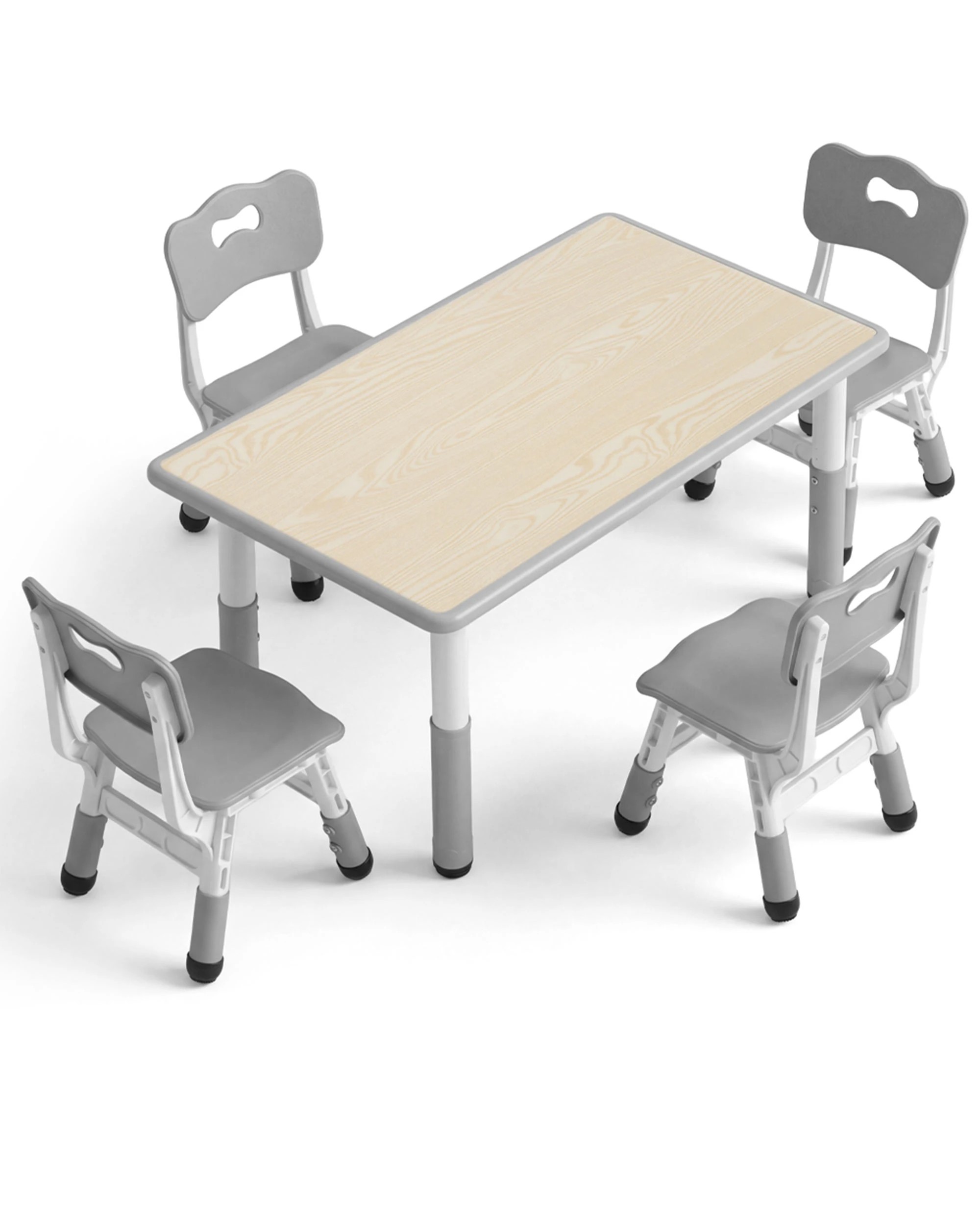1 5PCS PlayPals Kids Table and Chairs Set Height Adjustable Graffiti 120x60cm Grey, 1 of 6