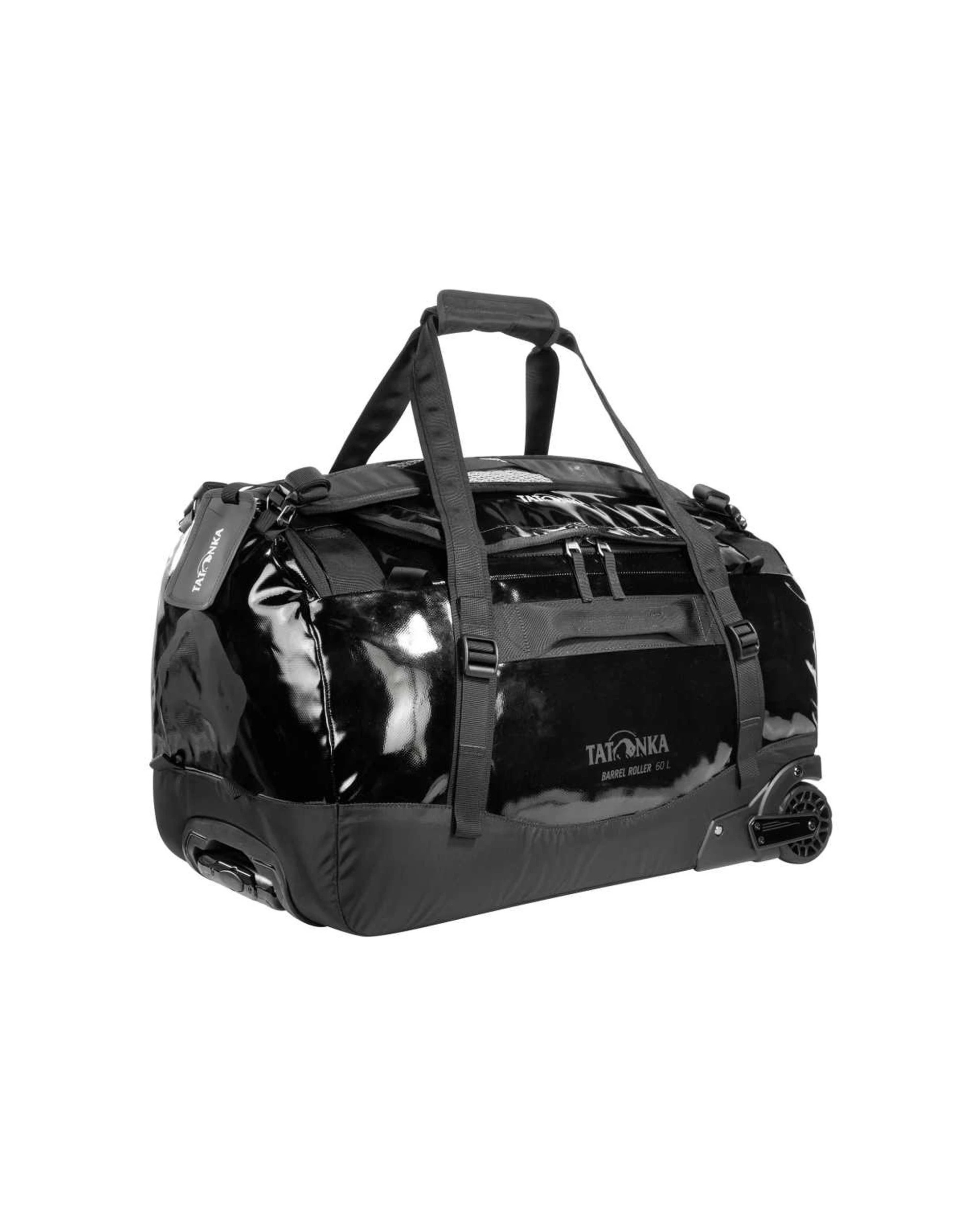 1 Tatonka Barrel Roller Wheeled Duffle 60L Nylon Travel Telescopic Handle - Black, 1 of 10